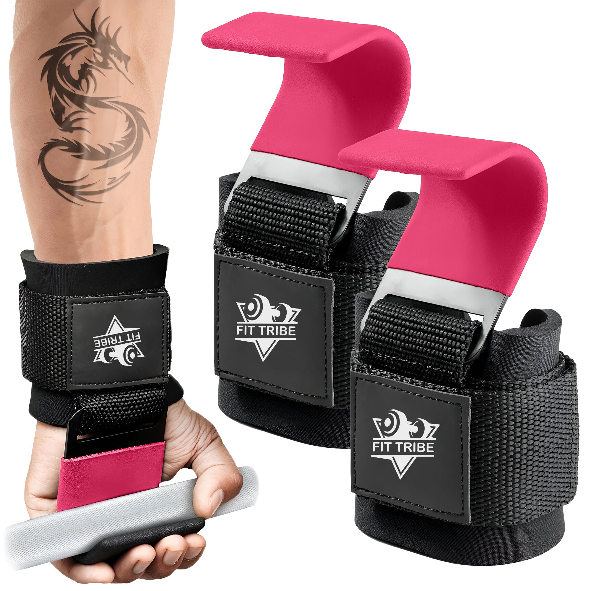 2pcs Weight Lifting Hooks - Heavy Duty Steel Gym Grips 540g with Non Slip Coating - Padded Wrist Support Straps - Perfect for Powerlifting, Deadlifts, Rows, Shrugs - Gym Accessories