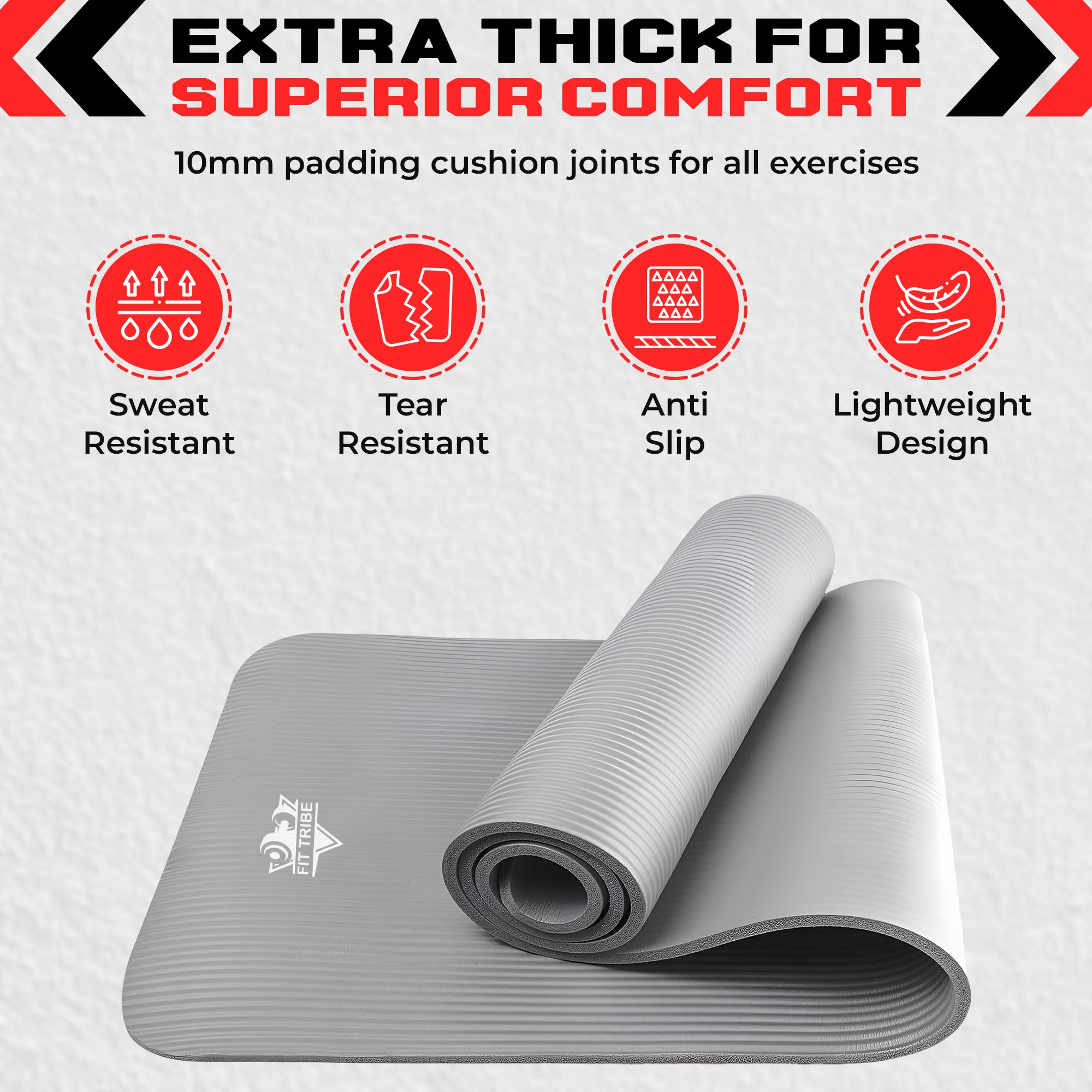 Thick Foam Yoga Mat - Non Slip Exercise Mat for Men & Women - Portable Fitness Mat for Home, Gym, Pilates & Stretching - Lightweight, Durable & Sweat Resistant with Carry Strap