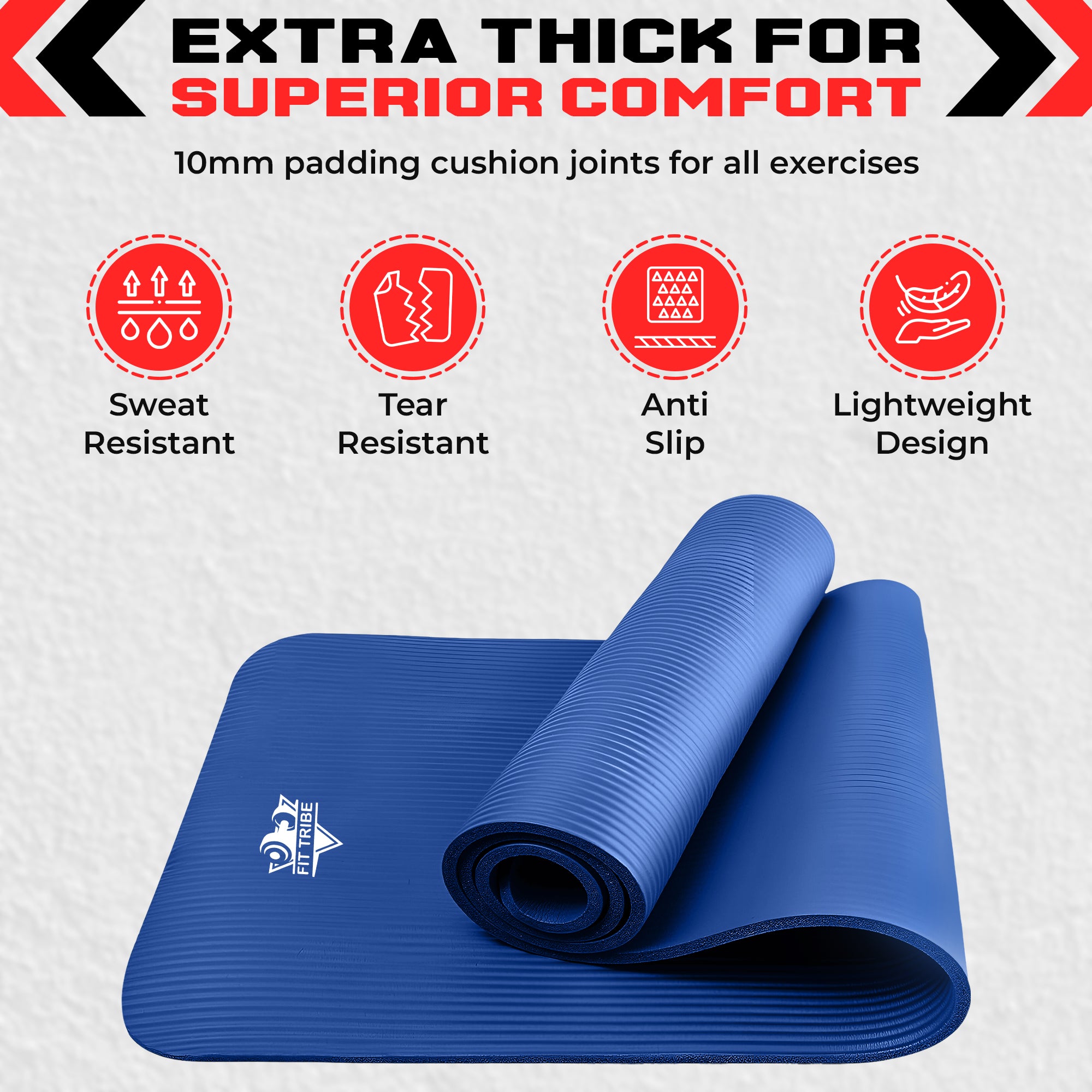 Thick Foam Yoga Mat - Non Slip Exercise Mat for Men & Women - Portable Fitness Mat for Home, Gym, Pilates & Stretching - Lightweight, Durable & Sweat Resistant with Carry Strap