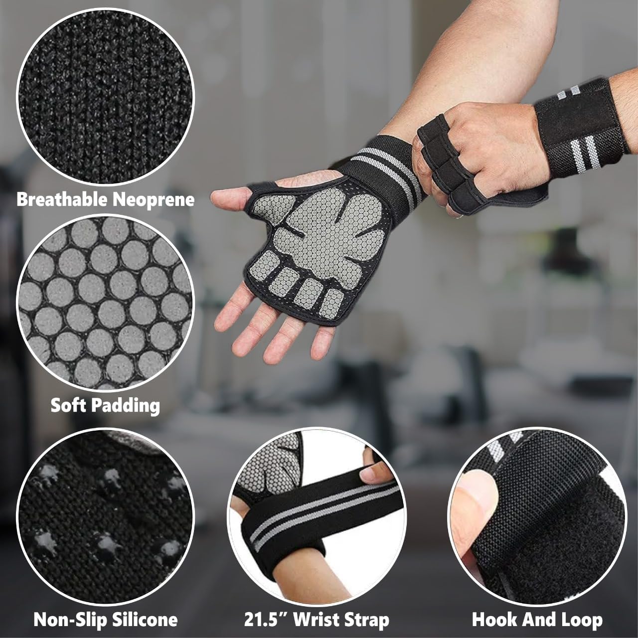 Workout & Weight Lifting Gloves, Non Slip Grip, Adjustable Wrist Support, Breathable Training Gloves for Men and Women, Lightweight Gym Gloves for Fitness and Home Workouts