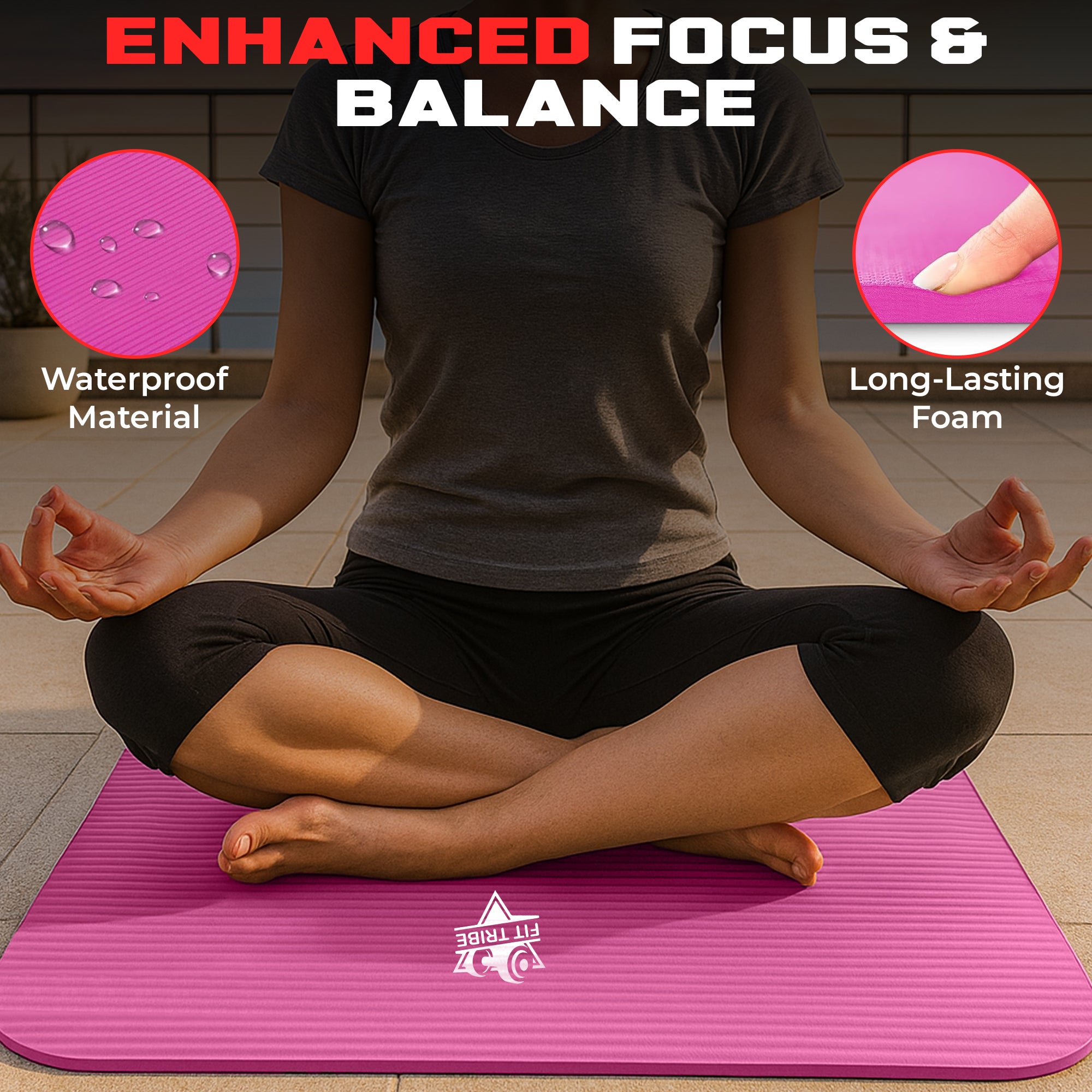 Thick Foam Yoga Mat - Non Slip Exercise Mat for Men & Women - Portable Fitness Mat for Home, Gym, Pilates & Stretching - Lightweight, Durable & Sweat Resistant with Carry Strap