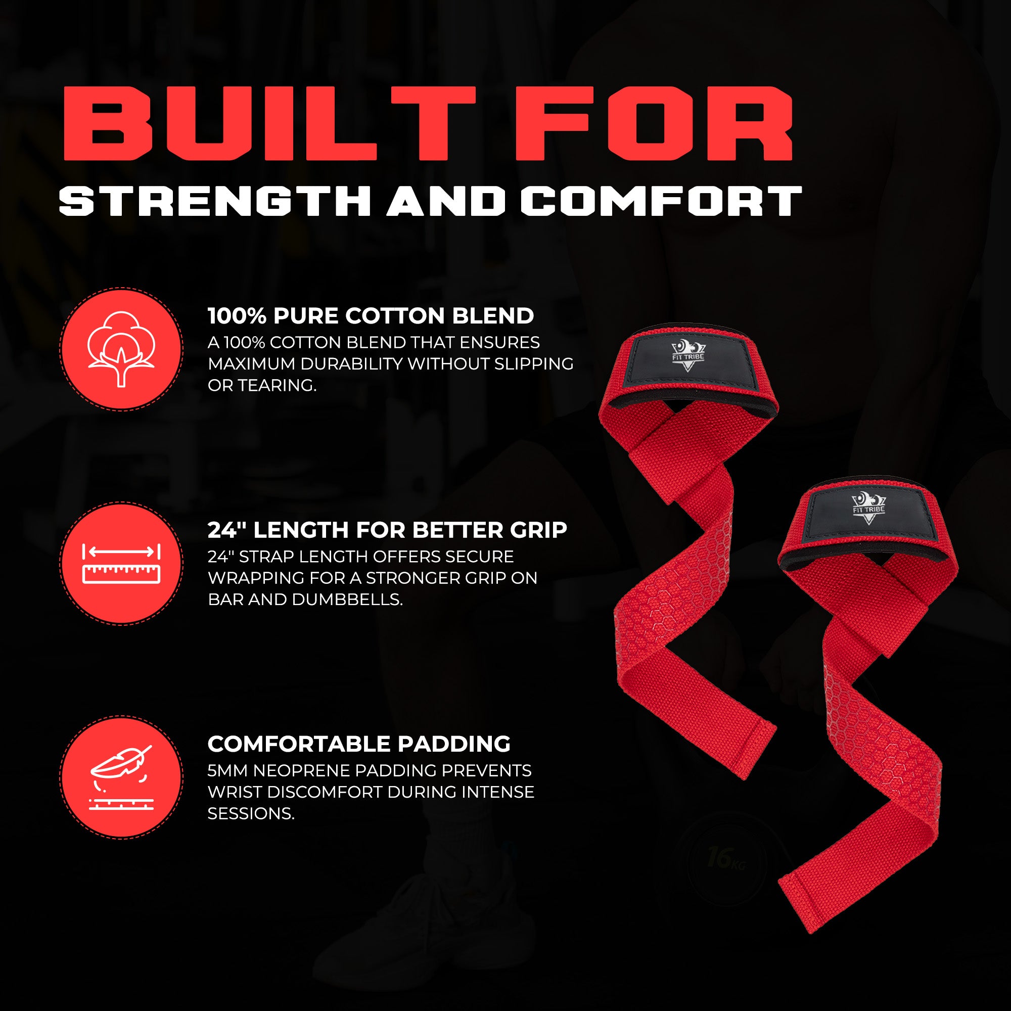 Neoprene Weight Lifting Straps for Men and Women - Adjustable Gym Wrist Support Straps for Powerlifting, Bodybuilding, Deadlifts, Shrugs, Rows - Durable Strength Training Accessories