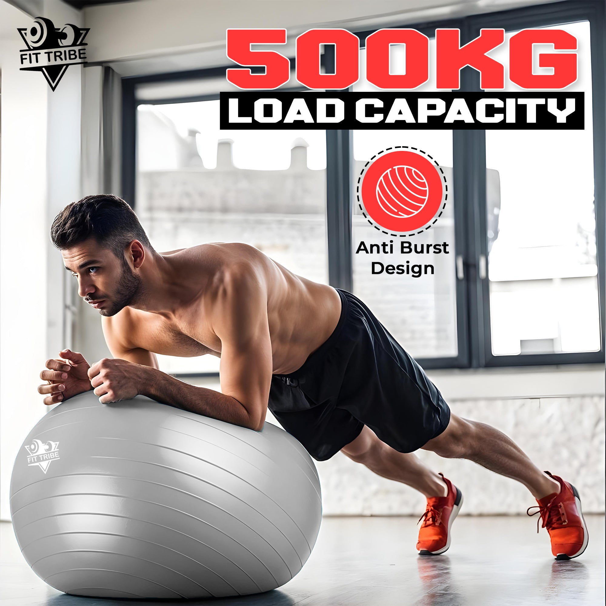 Yoga Ball - Anti Burst & Slip Resistant Stability Ball with Air Pump - Ideal for Pilates, Core, Balance, & Prenatal Exercise - Supports Up to 500kg - Home & Gym Use