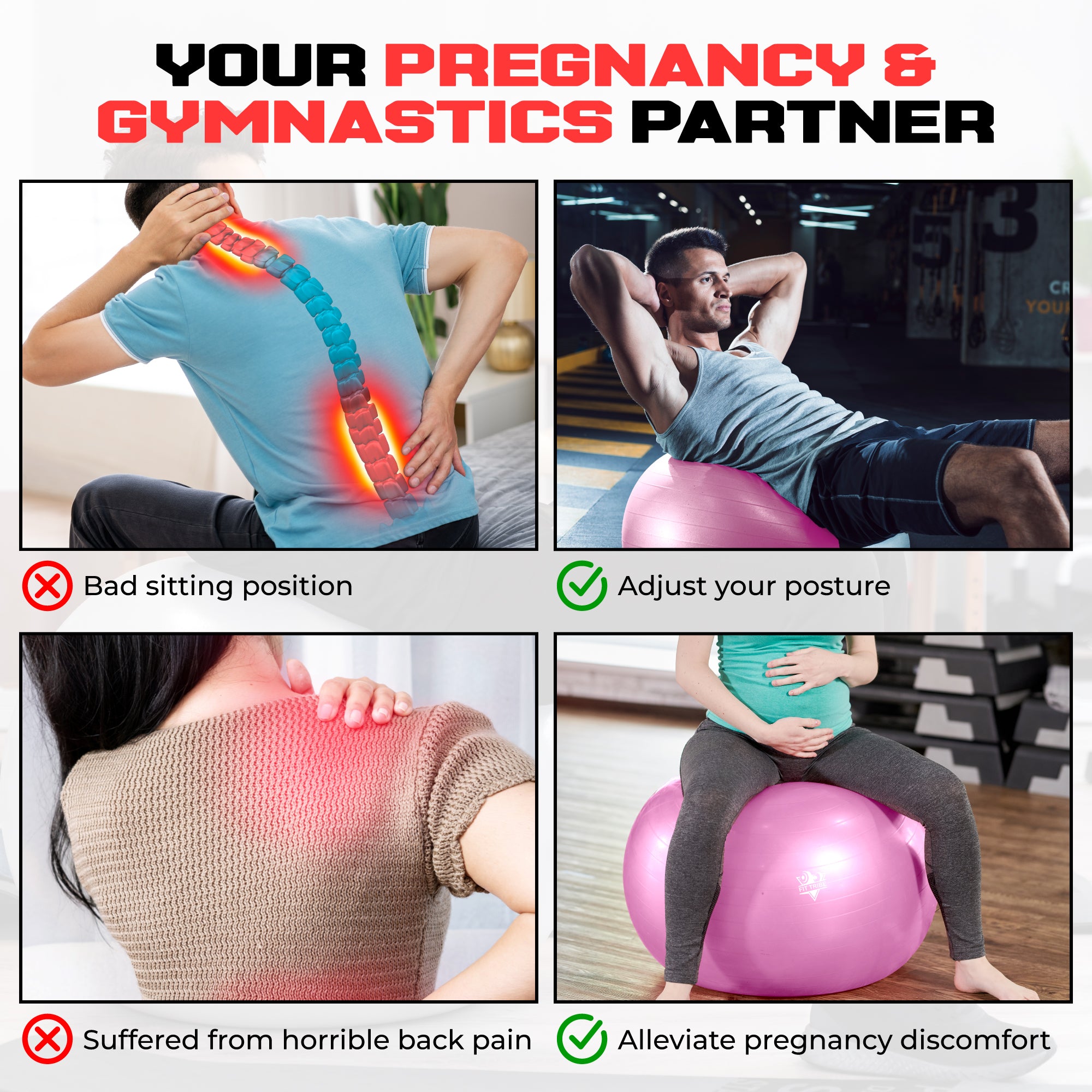 Yoga Ball - Anti Burst & Slip Resistant Stability Ball with Air Pump - Ideal for Pilates, Core, Balance, & Prenatal Exercise - Supports Up to 500kg - Home & Gym Use