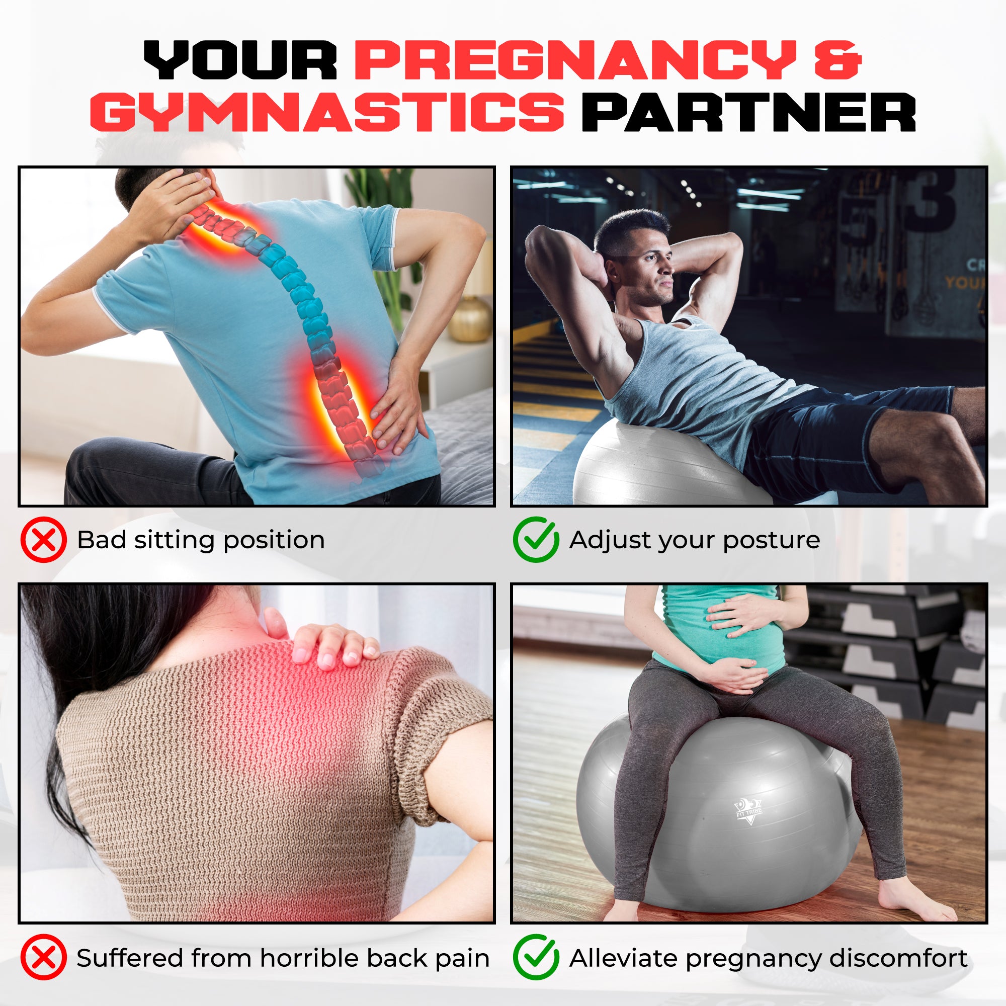 Yoga Ball - Anti Burst & Slip Resistant Stability Ball with Air Pump - Ideal for Pilates, Core, Balance, & Prenatal Exercise - Supports Up to 500kg - Home & Gym Use