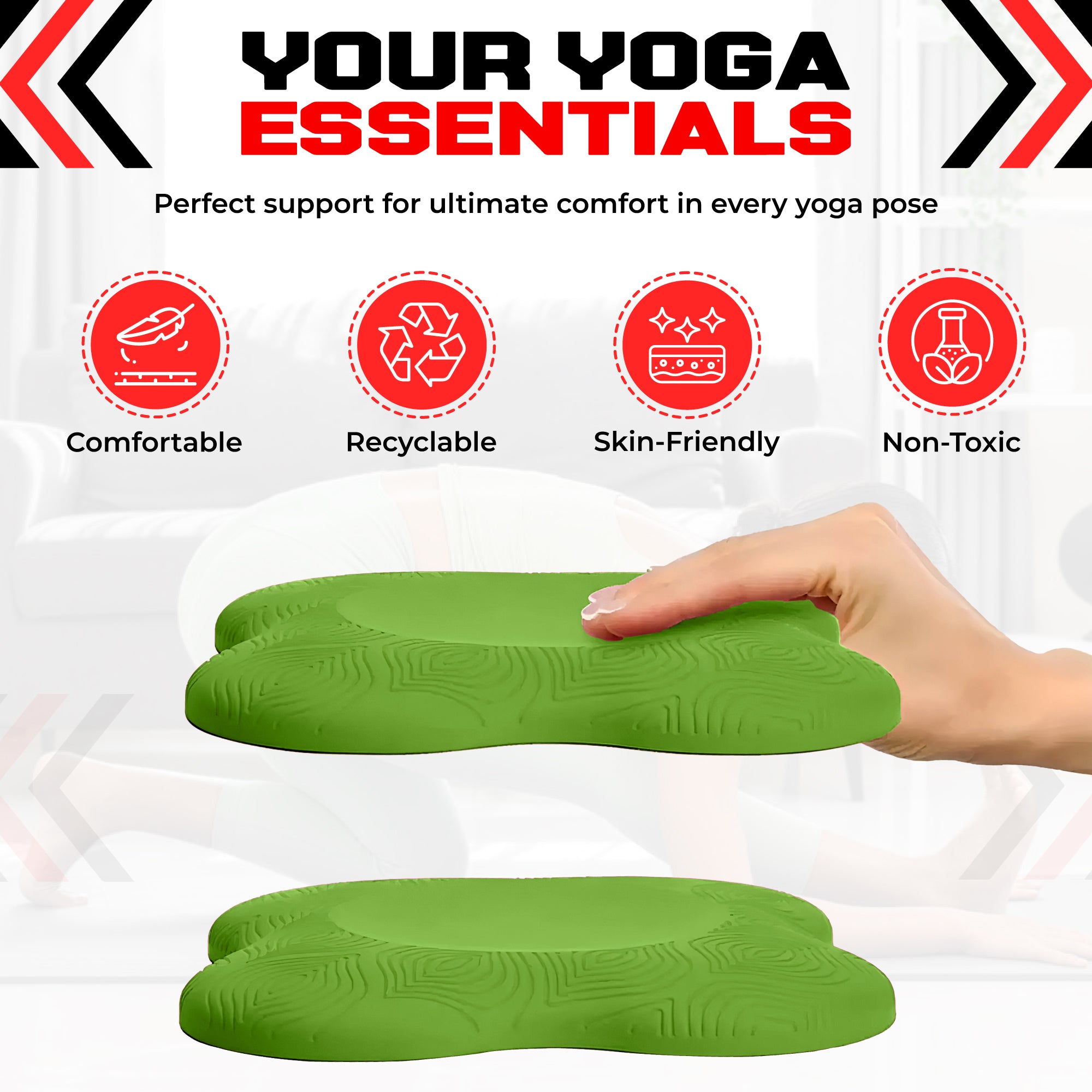 2PCS Yoga Knee Pads - Thick Foam Exercise Pads for Joint Protection - Non Slip Cushion for Knees Elbows Wrists and Hands - Lightweight Durable Workout Accessories for Pilates and Yoga