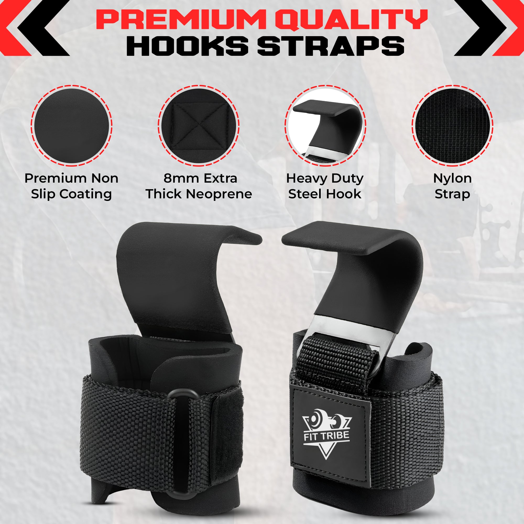 2pcs Weight Lifting Hooks - Heavy Duty Steel Gym Grips 540g with Non Slip Coating - Padded Wrist Support Straps - Perfect for Powerlifting, Deadlifts, Rows, Shrugs - Gym Accessories