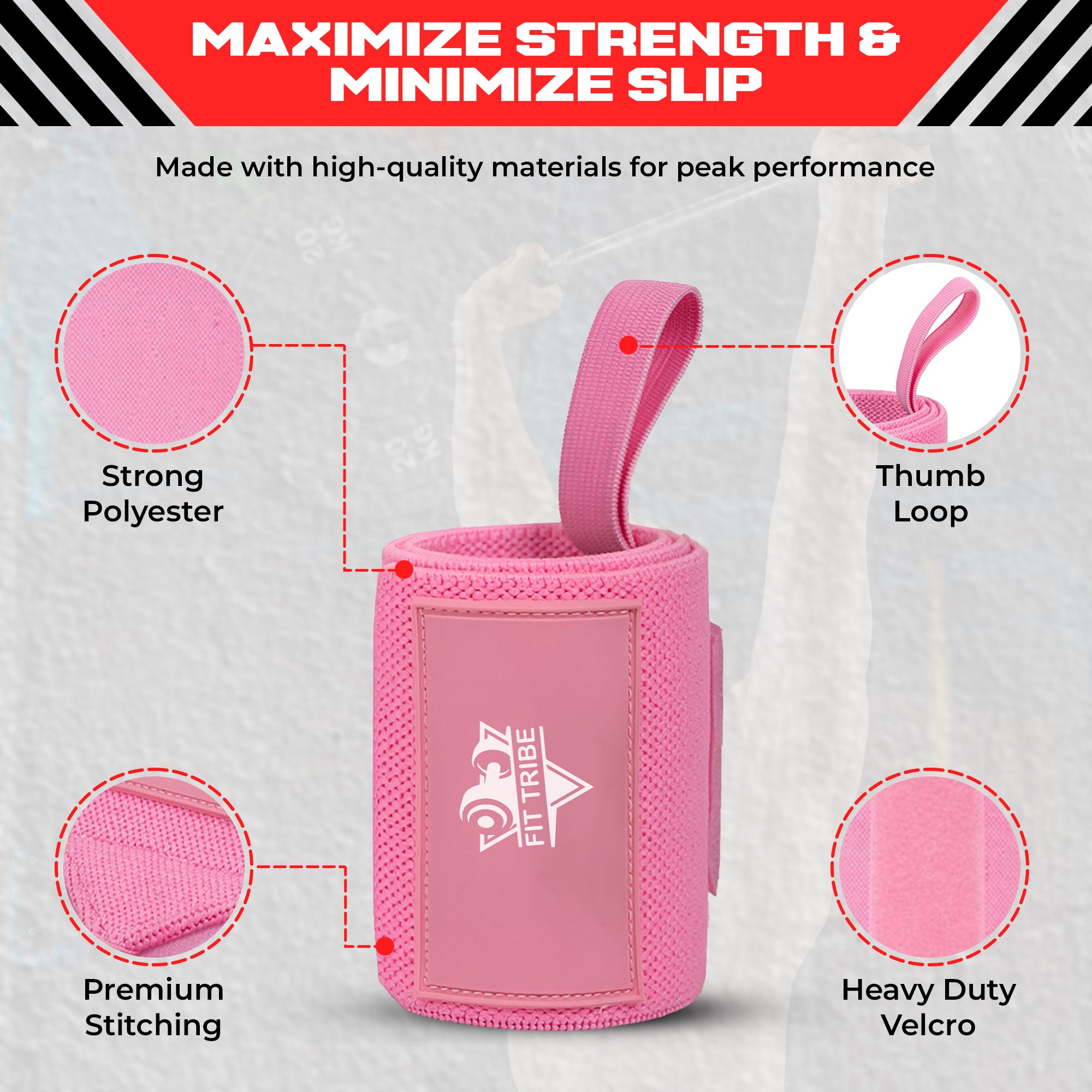 Weightlifting Wrist Wraps - Heavy Duty Wrist Straps with Thumb Loops for Powerlifting, Strength Training, Grip Support, and Gym Workouts - Durable Wrist Protection for Men and Women