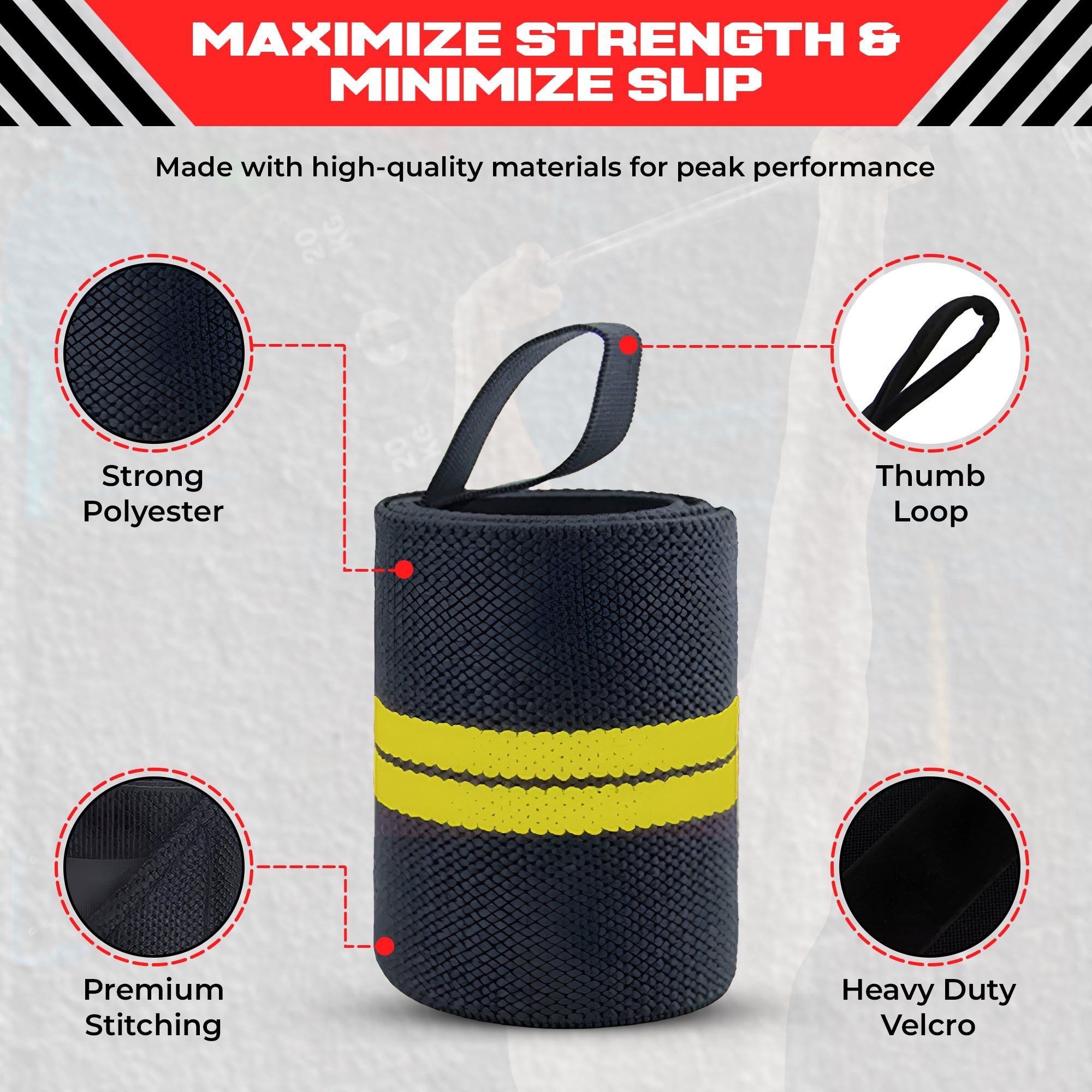 Weightlifting Wrist Wraps - Heavy Duty Wrist Straps with Thumb Loops for Powerlifting, Strength Training, Grip Support, and Gym Workouts - Durable Wrist Protection for Men and Women