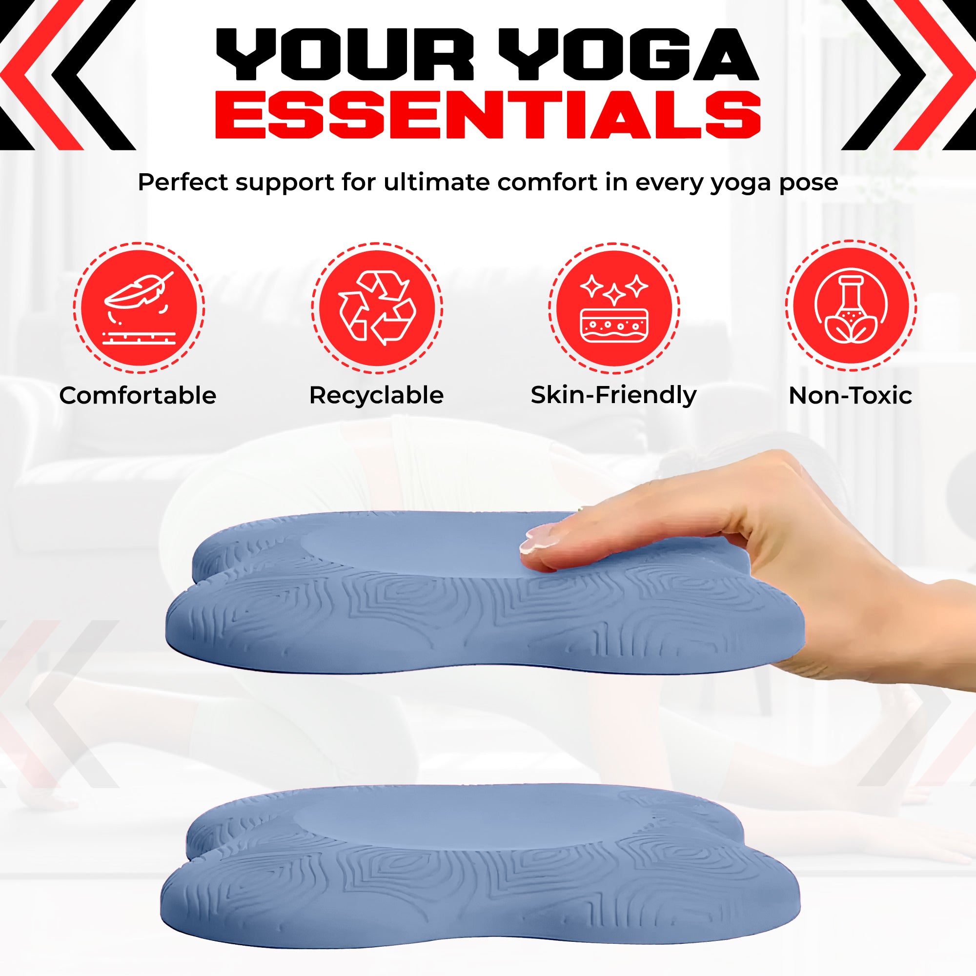 2PCS Yoga Knee Pads - Thick Foam Exercise Pads for Joint Protection - Non Slip Cushion for Knees Elbows Wrists and Hands - Lightweight Durable Workout Accessories for Pilates and Yoga