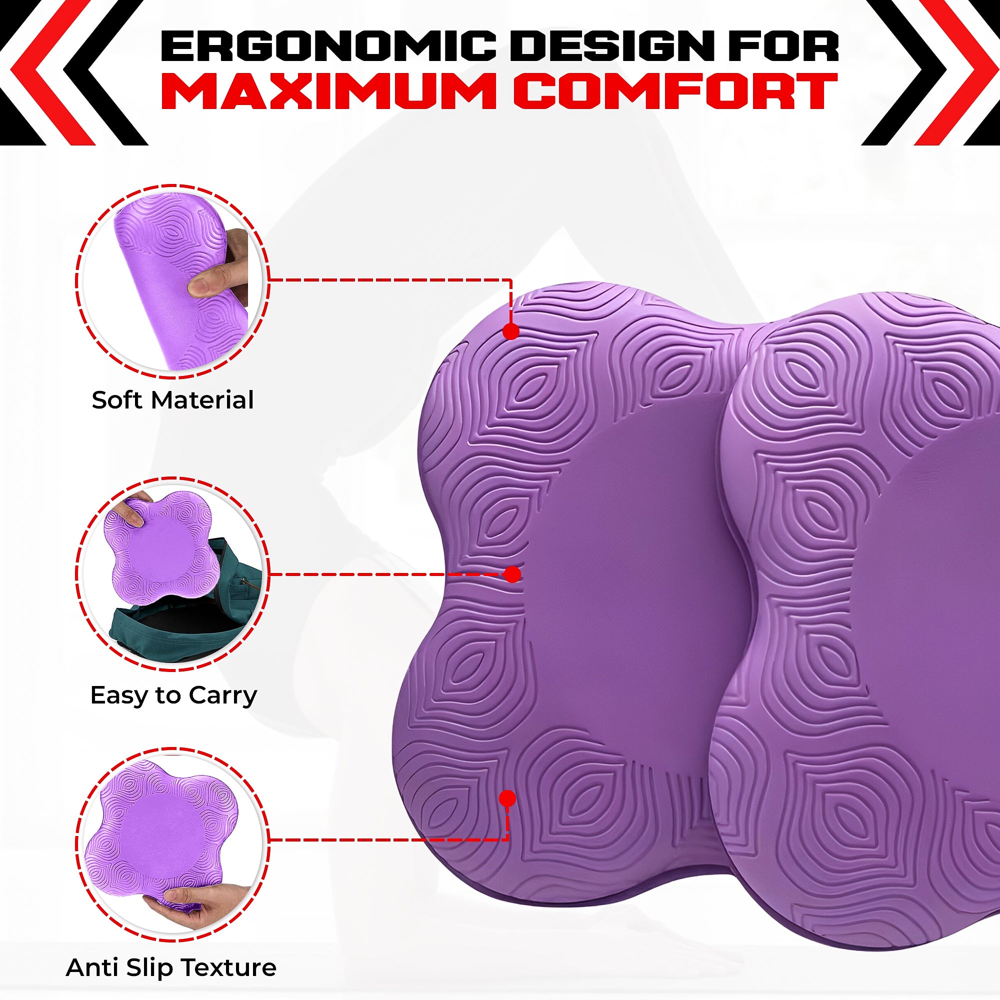 2PCS Yoga Knee Pads - Thick Foam Exercise Pads for Joint Protection - Non Slip Cushion for Knees Elbows Wrists and Hands - Lightweight Durable Workout Accessories for Pilates and Yoga