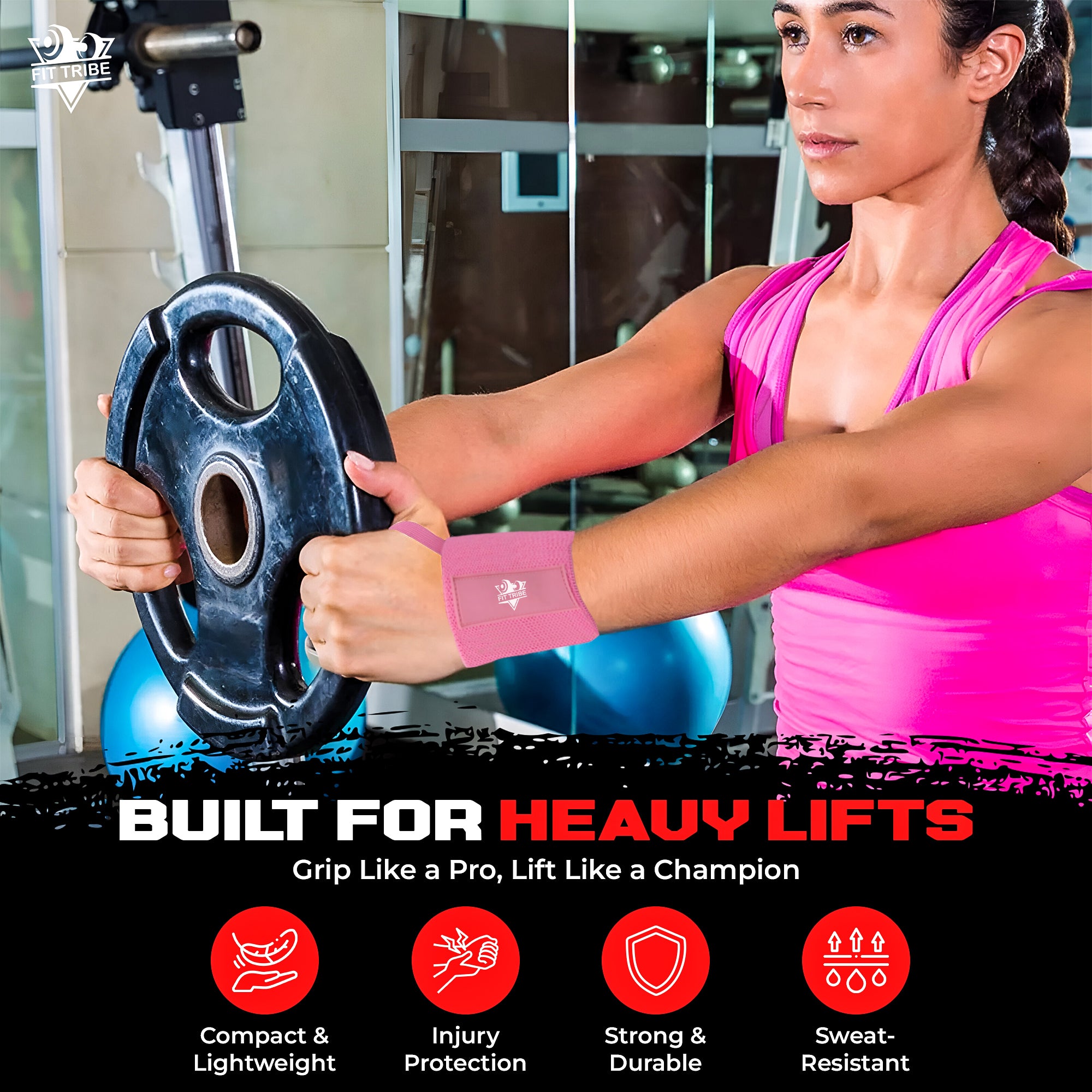 Weightlifting Wrist Wraps - Heavy Duty Wrist Straps with Thumb Loops for Powerlifting, Strength Training, Grip Support, and Gym Workouts - Durable Wrist Protection for Men and Women