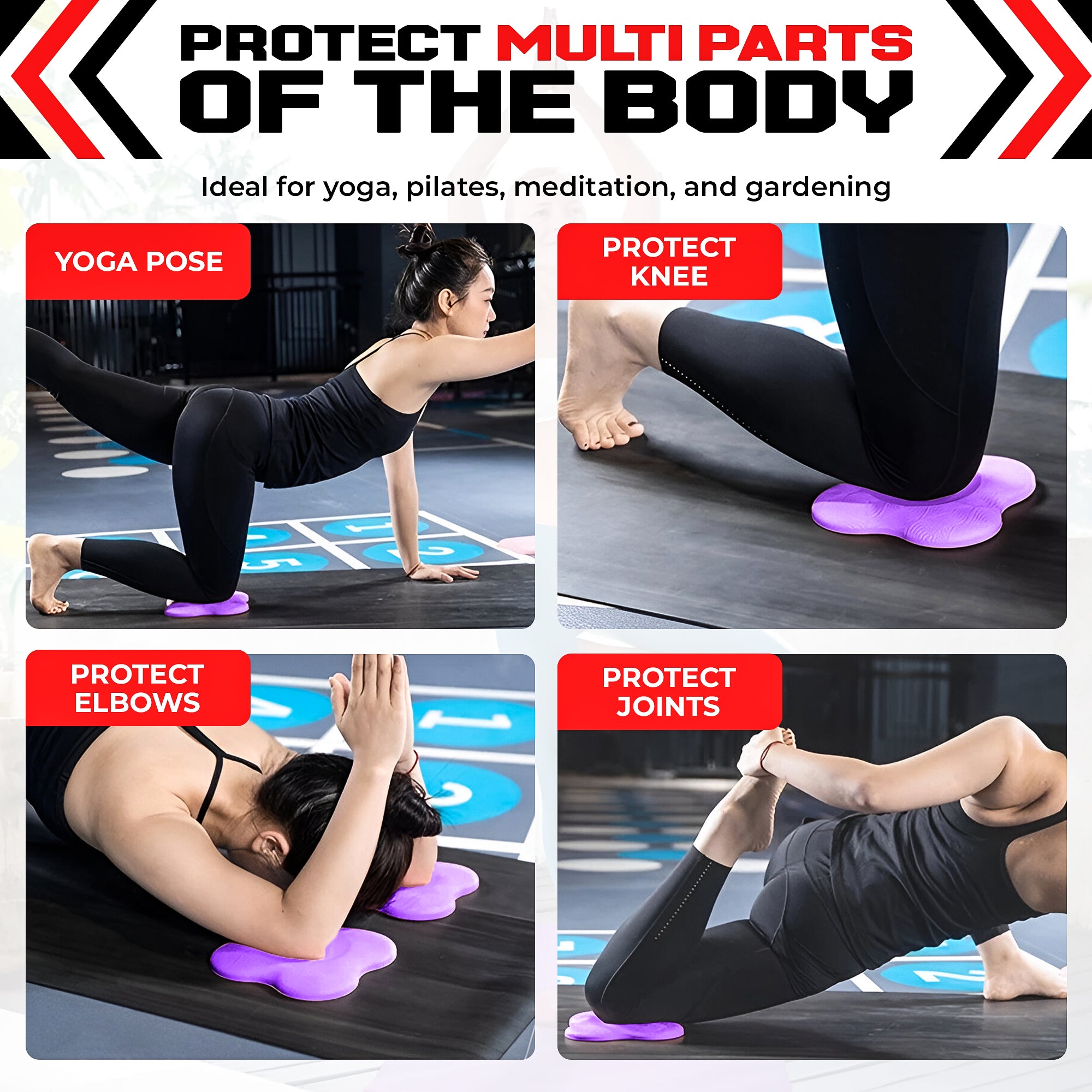 2PCS Yoga Knee Pads - Thick Foam Exercise Pads for Joint Protection - Non Slip Cushion for Knees Elbows Wrists and Hands - Lightweight Durable Workout Accessories for Pilates and Yoga
