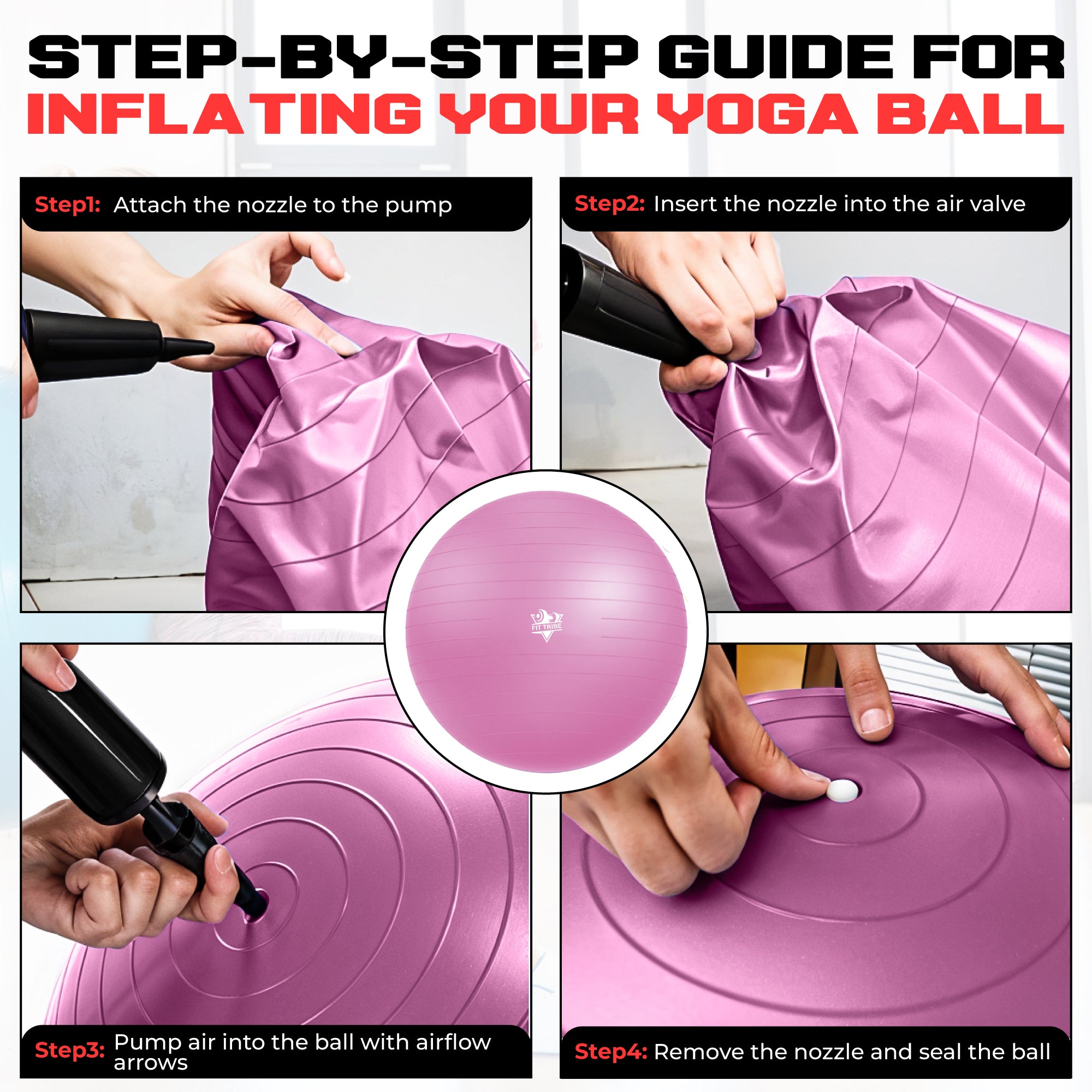 Yoga Ball - Anti Burst & Slip Resistant Stability Ball with Air Pump - Ideal for Pilates, Core, Balance, & Prenatal Exercise - Supports Up to 500kg - Home & Gym Use