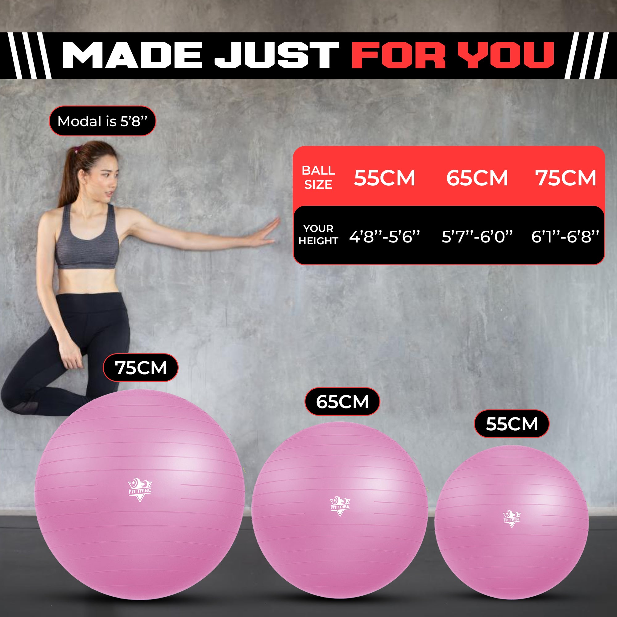 Yoga Ball - Anti Burst & Slip Resistant Stability Ball with Air Pump - Ideal for Pilates, Core, Balance, & Prenatal Exercise - Supports Up to 500kg - Home & Gym Use