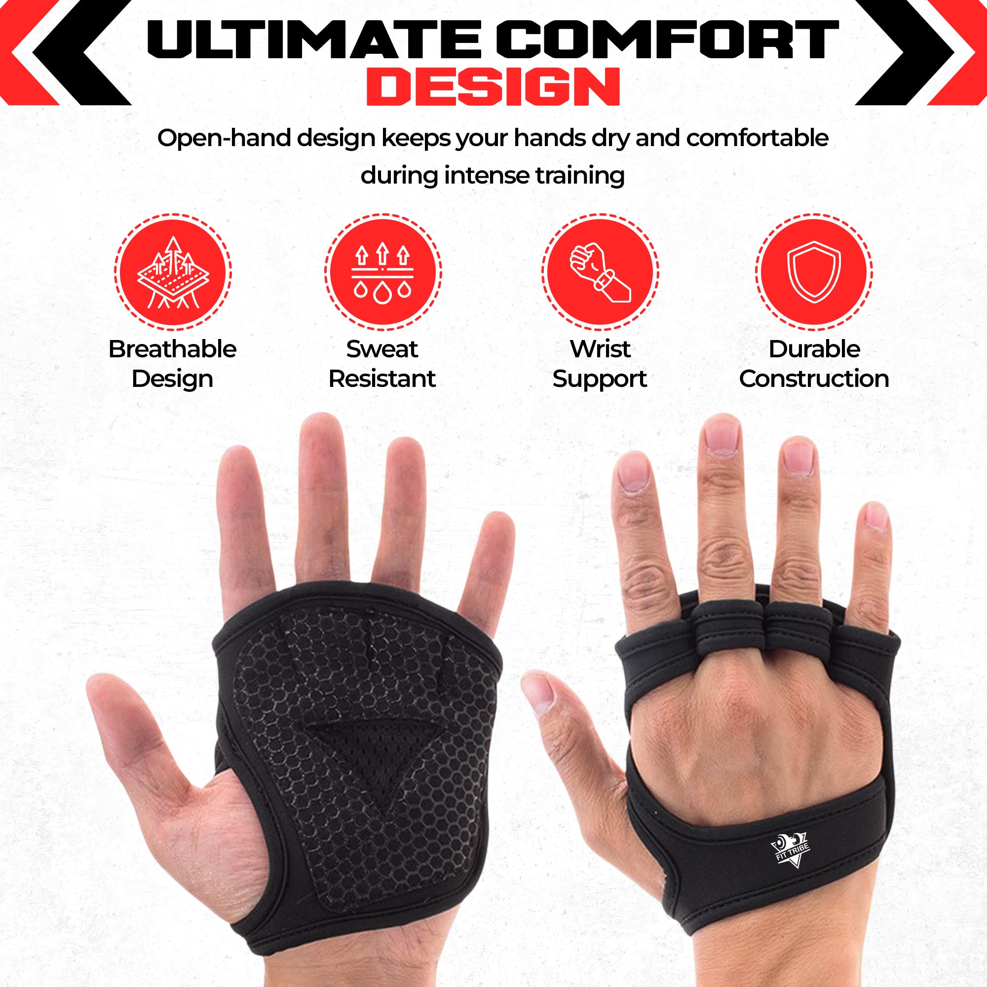 Weightlifting Gloves for Men & Women - Gym Gloves with Wrist Support, Breathable Fingerless Design & Anti-Slip Grip - Ideal for Fitness, Training, CrossFit & Home Workouts