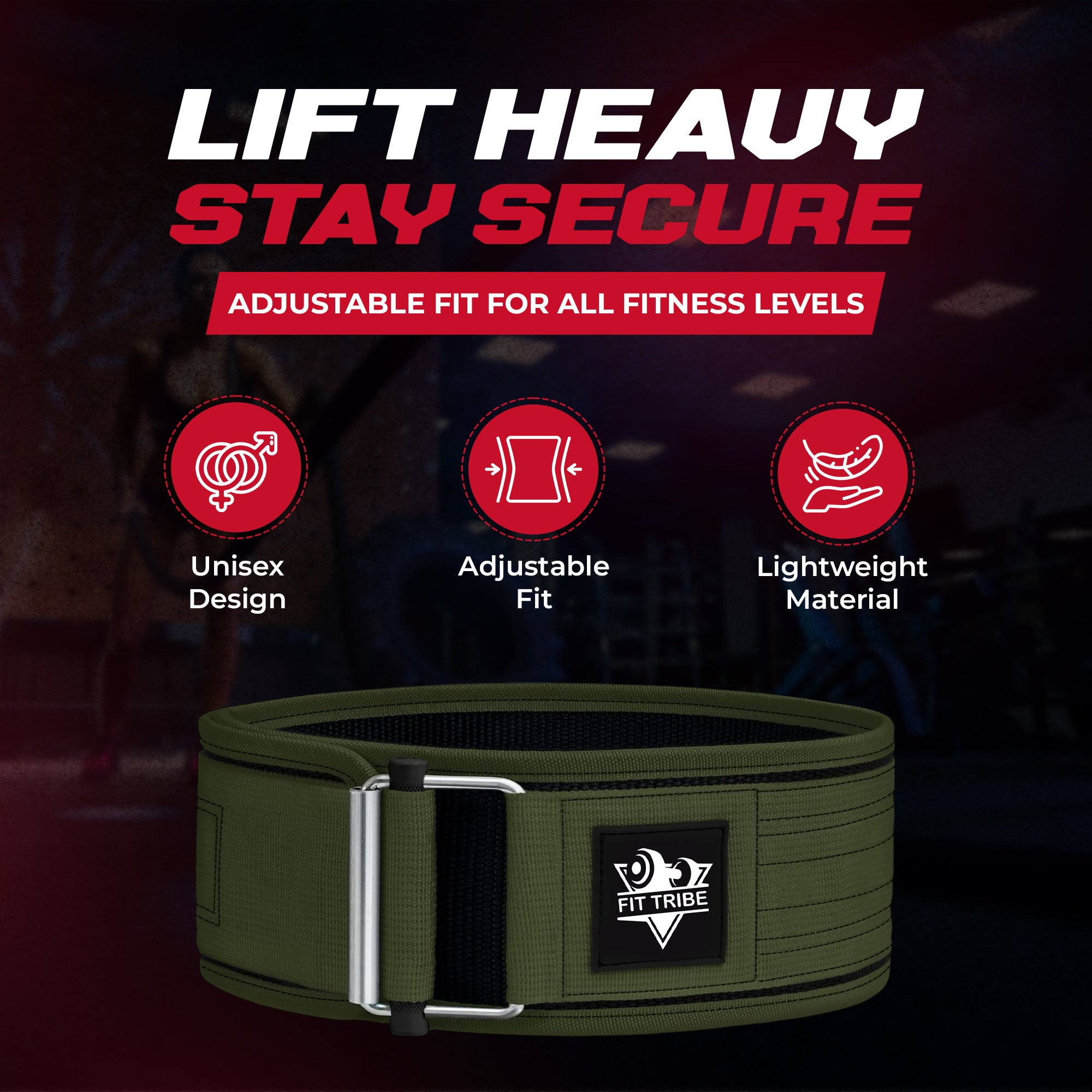 Adjustable Gym Belt - Weight Lifting Belt for Men and Women - Durable Nylon Powerlifting Belt with Self Locking Mechanism for Safe Strength Training