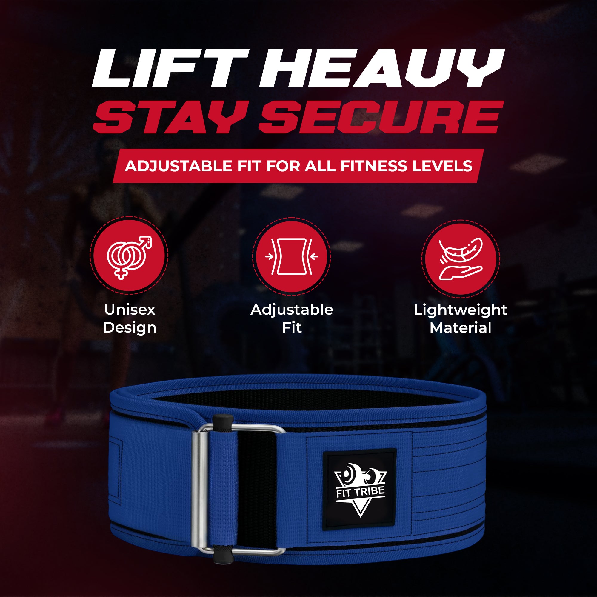 Adjustable Gym Belt - Weight Lifting Belt for Men and Women - Durable Nylon Powerlifting Belt with Self Locking Mechanism for Safe Strength Training