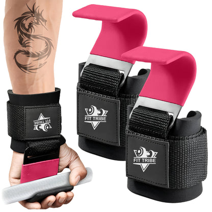 2pcs Weight Lifting Hooks - Heavy Duty Steel Gym Grips 540g with Non Slip Coating - Padded Wrist Support Straps - Perfect for Powerlifting, Deadlifts, Rows, Shrugs - Gym Accessories