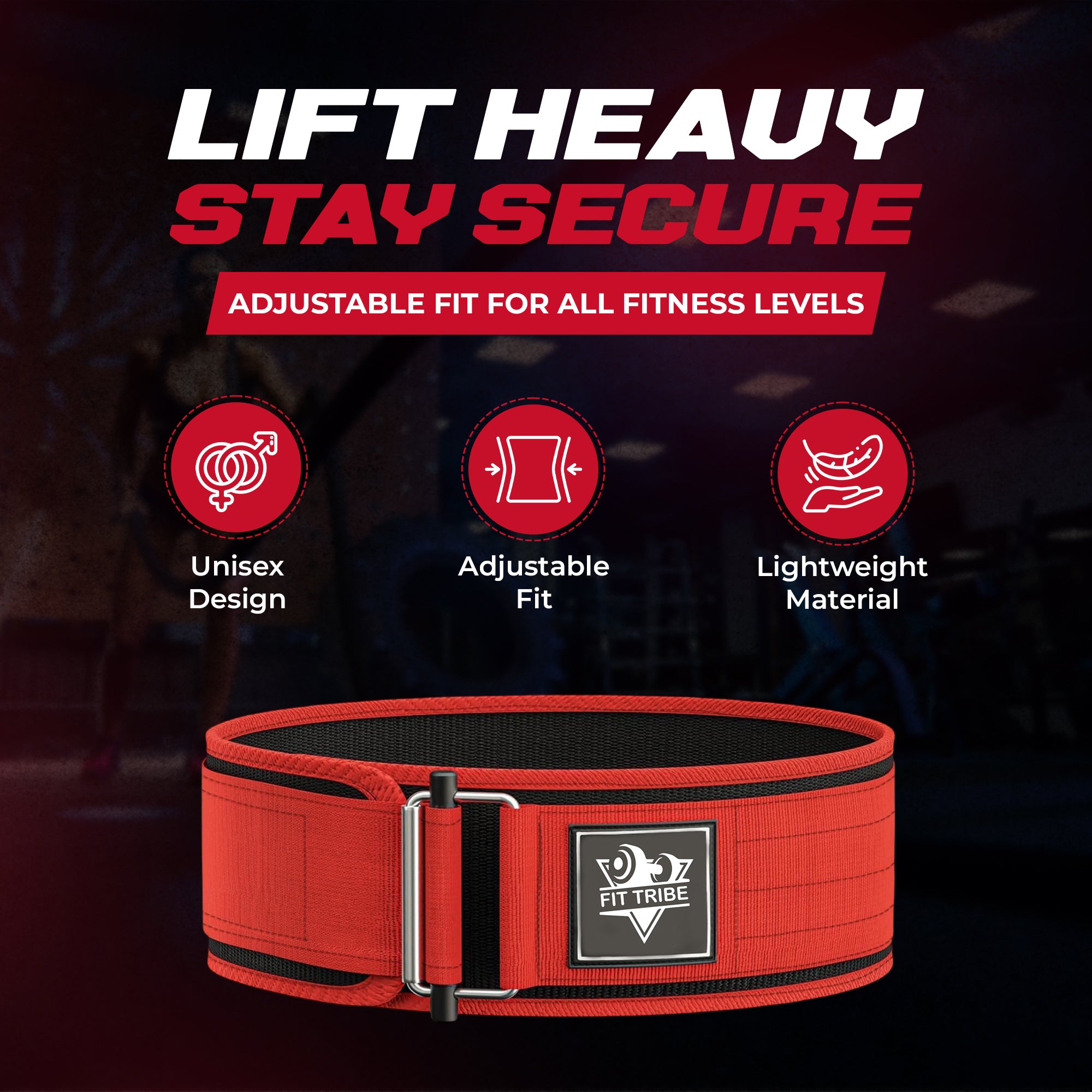 Adjustable Gym Belt - Weight Lifting Belt for Men and Women - Durable Nylon Powerlifting Belt with Self Locking Mechanism for Safe Strength Training