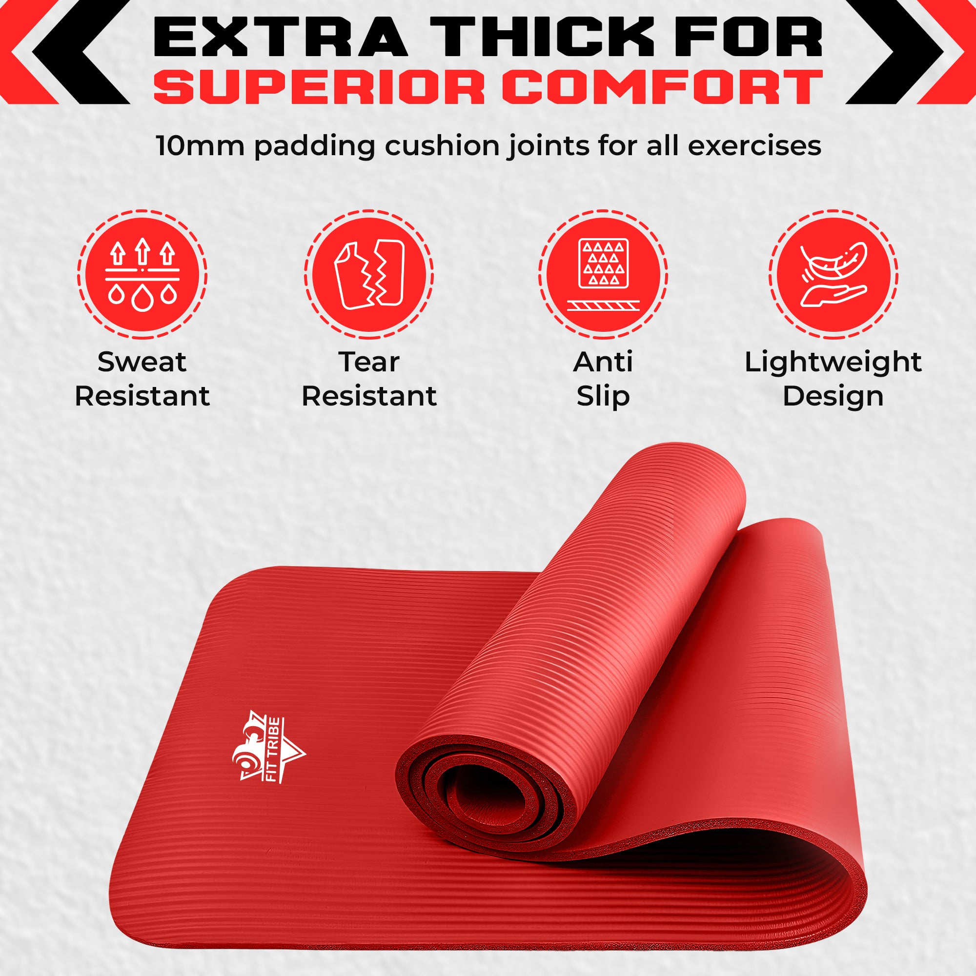 Thick Foam Yoga Mat - Non Slip Exercise Mat for Men & Women - Portable Fitness Mat for Home, Gym, Pilates & Stretching - Lightweight, Durable & Sweat Resistant with Carry Strap