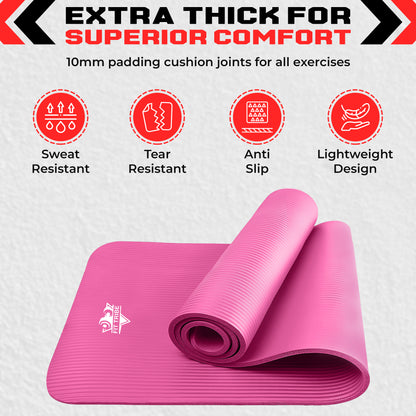 Thick Foam Yoga Mat - Non Slip Exercise Mat for Men & Women - Portable Fitness Mat for Home, Gym, Pilates & Stretching - Lightweight, Durable & Sweat Resistant with Carry Strap