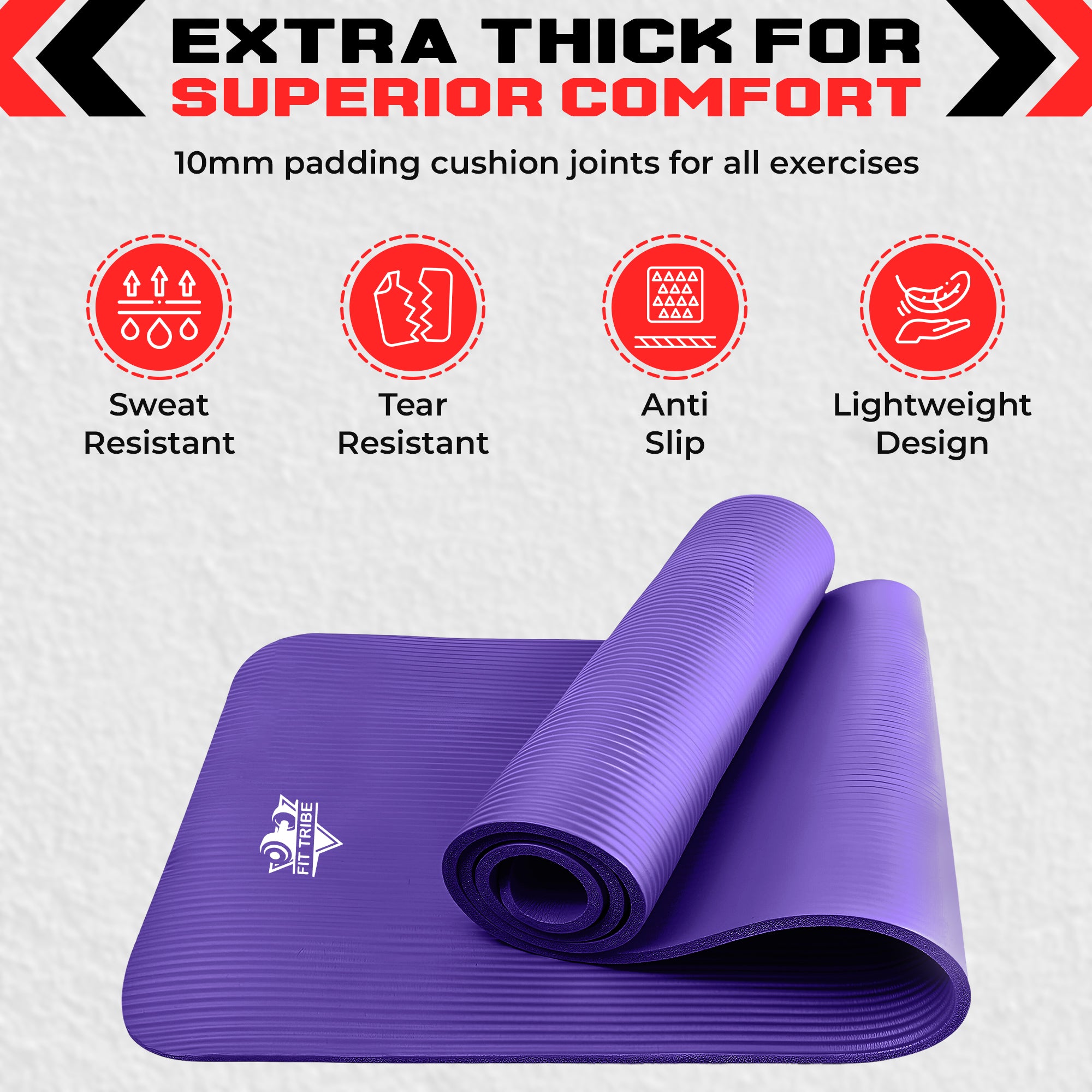 Thick Foam Yoga Mat - Non Slip Exercise Mat for Men & Women - Portable Fitness Mat for Home, Gym, Pilates & Stretching - Lightweight, Durable & Sweat Resistant with Carry Strap