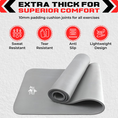Thick Foam Yoga Mat - Non Slip Exercise Mat for Men & Women - Portable Fitness Mat for Home, Gym, Pilates & Stretching - Lightweight, Durable & Sweat Resistant with Carry Strap