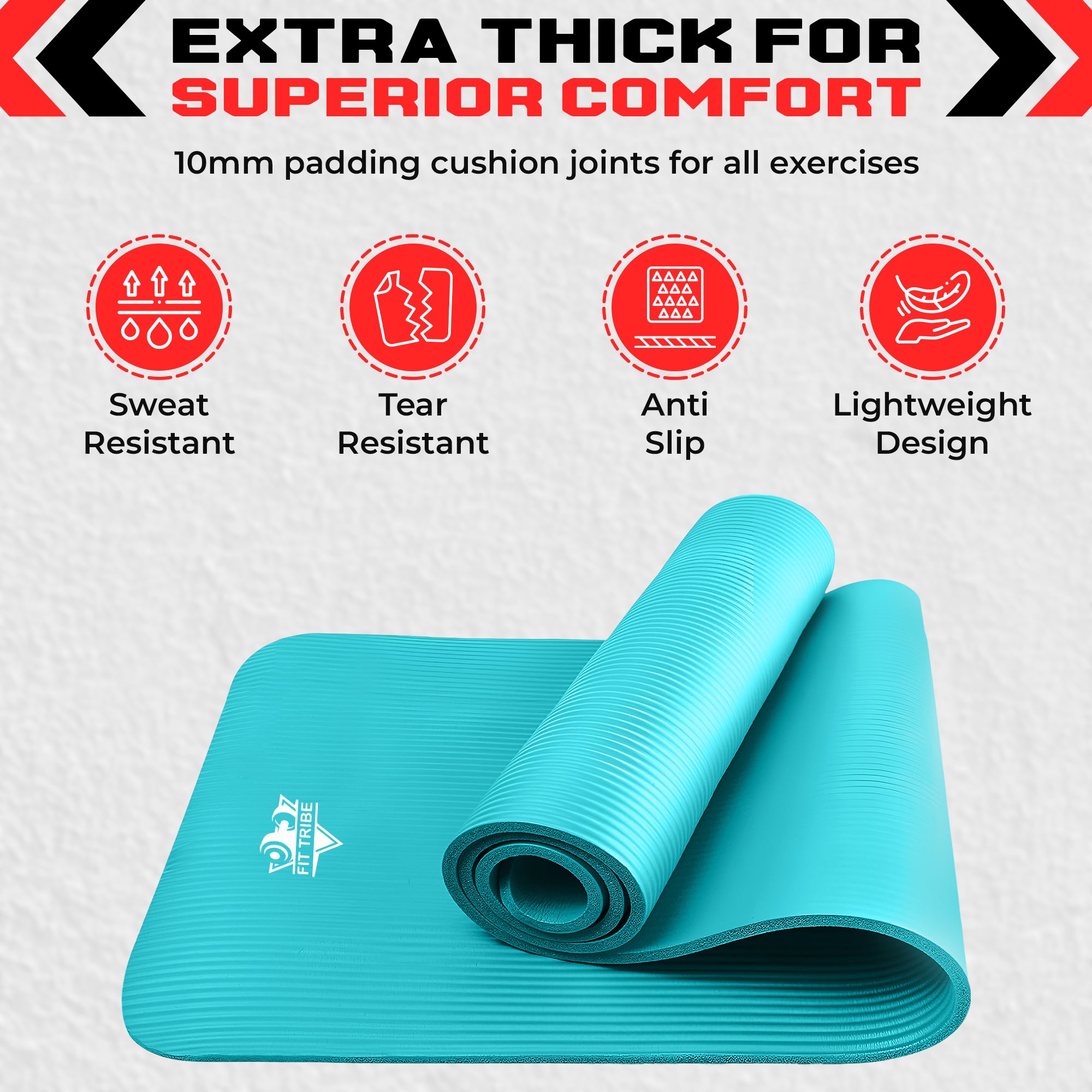 Thick Foam Yoga Mat - Non Slip Exercise Mat for Men & Women - Portable Fitness Mat for Home, Gym, Pilates & Stretching - Lightweight, Durable & Sweat Resistant with Carry Strap
