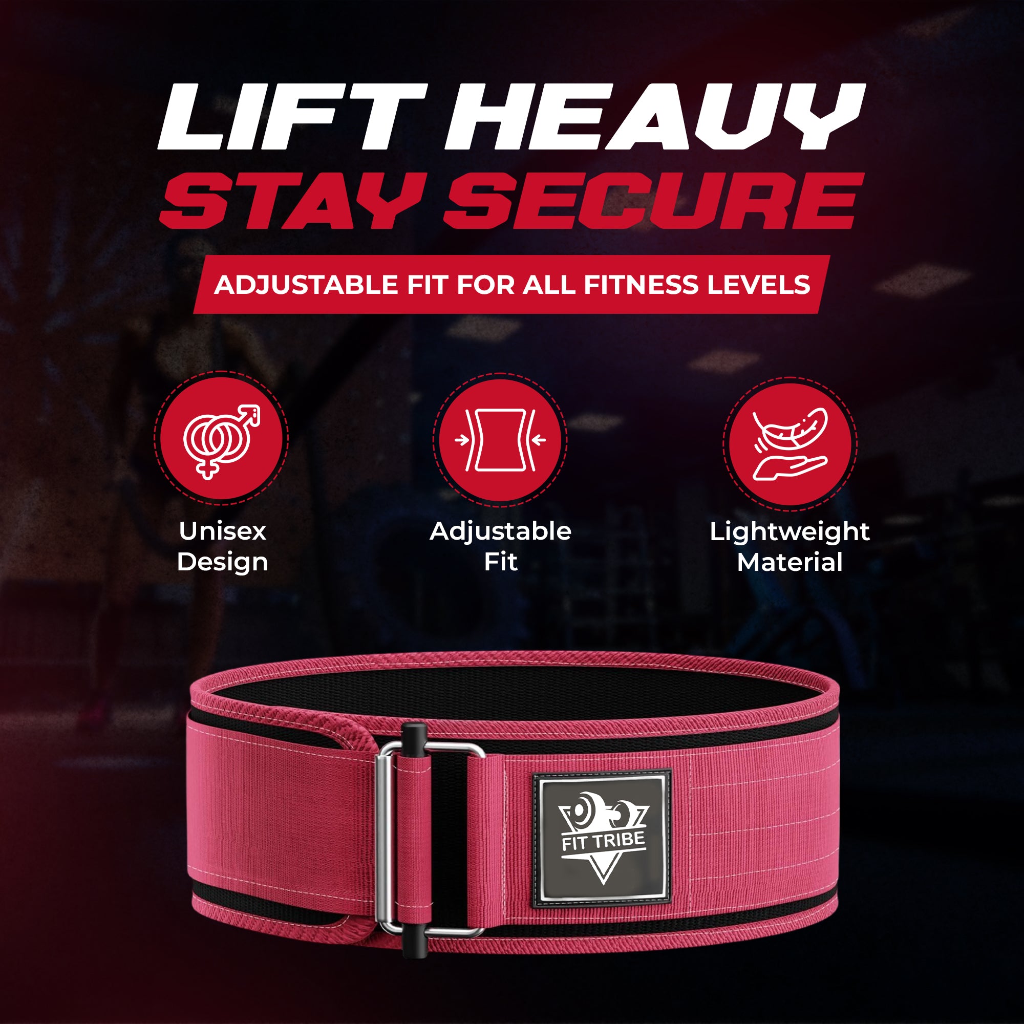 Adjustable Gym Belt - Weight Lifting Belt for Men and Women - Durable Nylon Powerlifting Belt with Self Locking Mechanism for Safe Strength Training