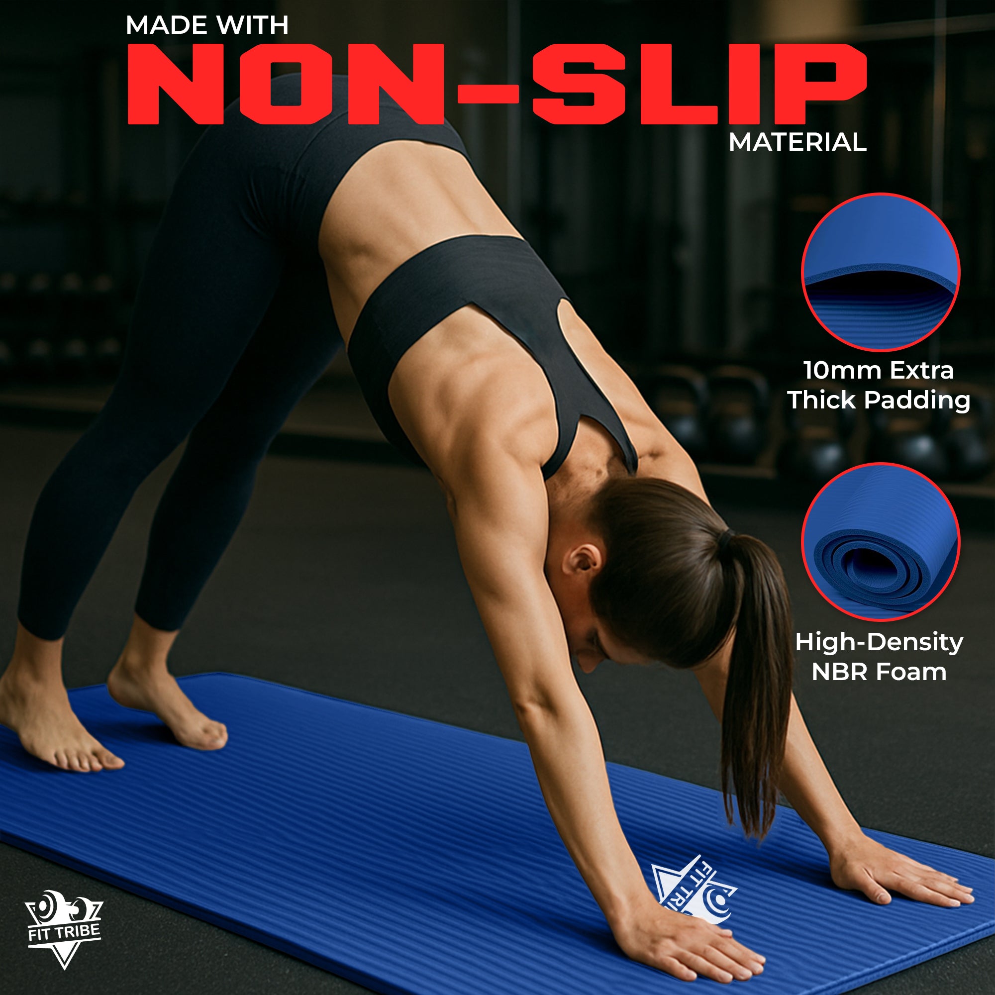 Thick Foam Yoga Mat - Non Slip Exercise Mat for Men & Women - Portable Fitness Mat for Home, Gym, Pilates & Stretching - Lightweight, Durable & Sweat Resistant with Carry Strap