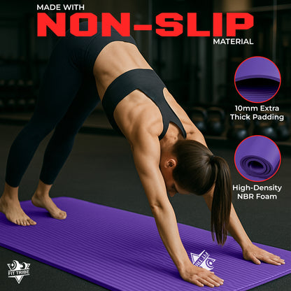 Thick Foam Yoga Mat - Non Slip Exercise Mat for Men & Women - Portable Fitness Mat for Home, Gym, Pilates & Stretching - Lightweight, Durable & Sweat Resistant with Carry Strap
