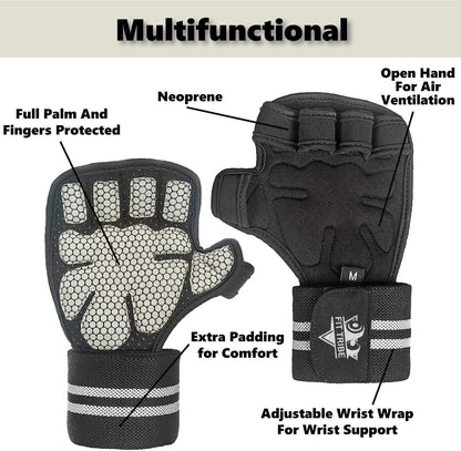 Workout & Weight Lifting Gloves, Non Slip Grip, Adjustable Wrist Support, Breathable Training Gloves for Men and Women, Lightweight Gym Gloves for Fitness and Home Workouts