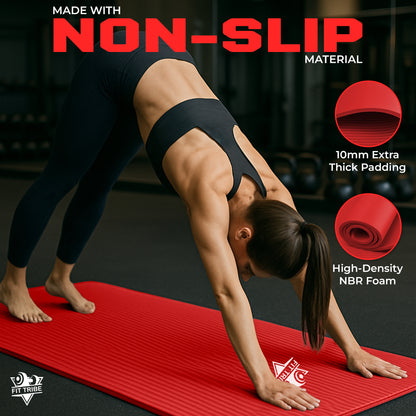 Thick Foam Yoga Mat - Non Slip Exercise Mat for Men & Women - Portable Fitness Mat for Home, Gym, Pilates & Stretching - Lightweight, Durable & Sweat Resistant with Carry Strap