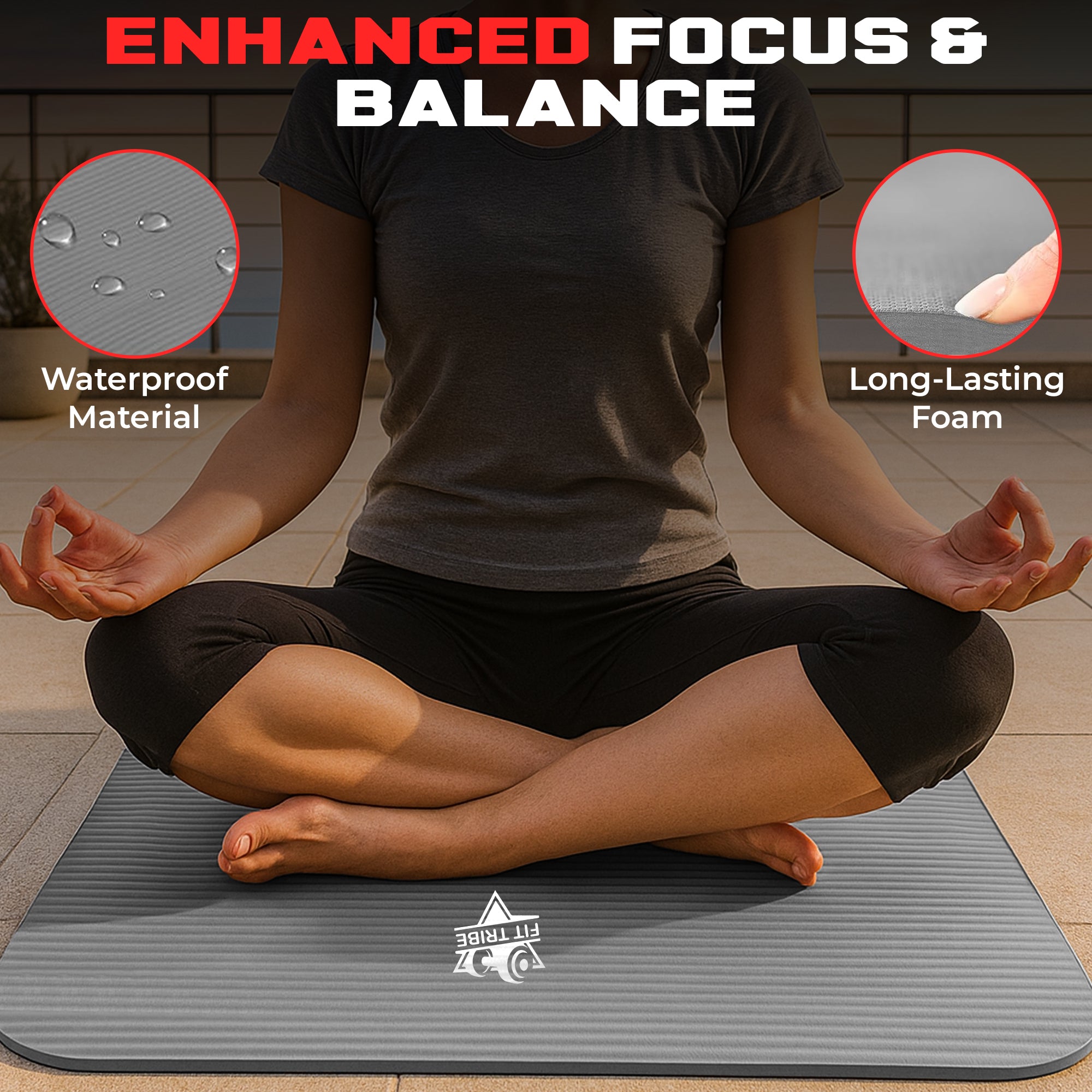 Thick Foam Yoga Mat - Non Slip Exercise Mat for Men & Women - Portable Fitness Mat for Home, Gym, Pilates & Stretching - Lightweight, Durable & Sweat Resistant with Carry Strap