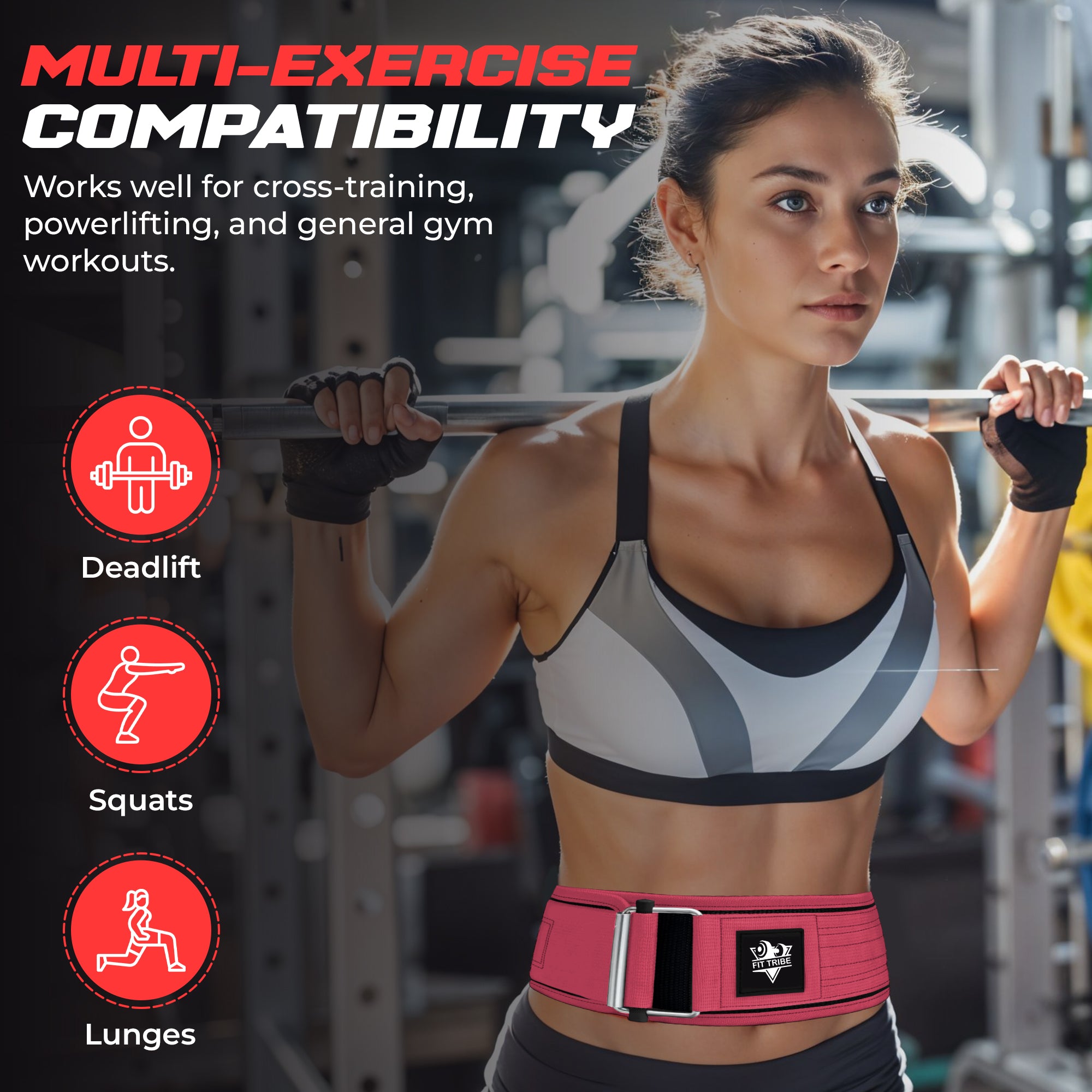 Adjustable Gym Belt - Weight Lifting Belt for Men and Women - Durable Nylon Powerlifting Belt with Self Locking Mechanism for Safe Strength Training