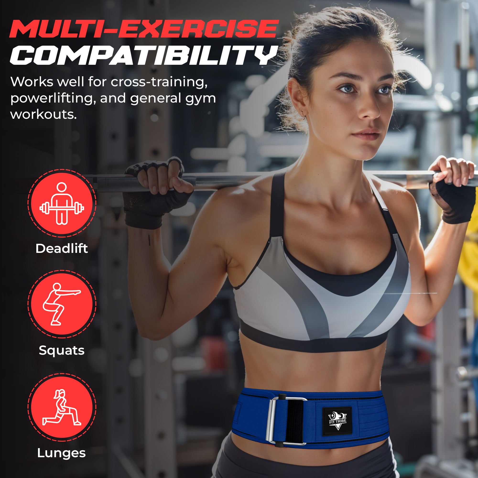 Adjustable Gym Belt - Weight Lifting Belt for Men and Women - Durable Nylon Powerlifting Belt with Self Locking Mechanism for Safe Strength Training