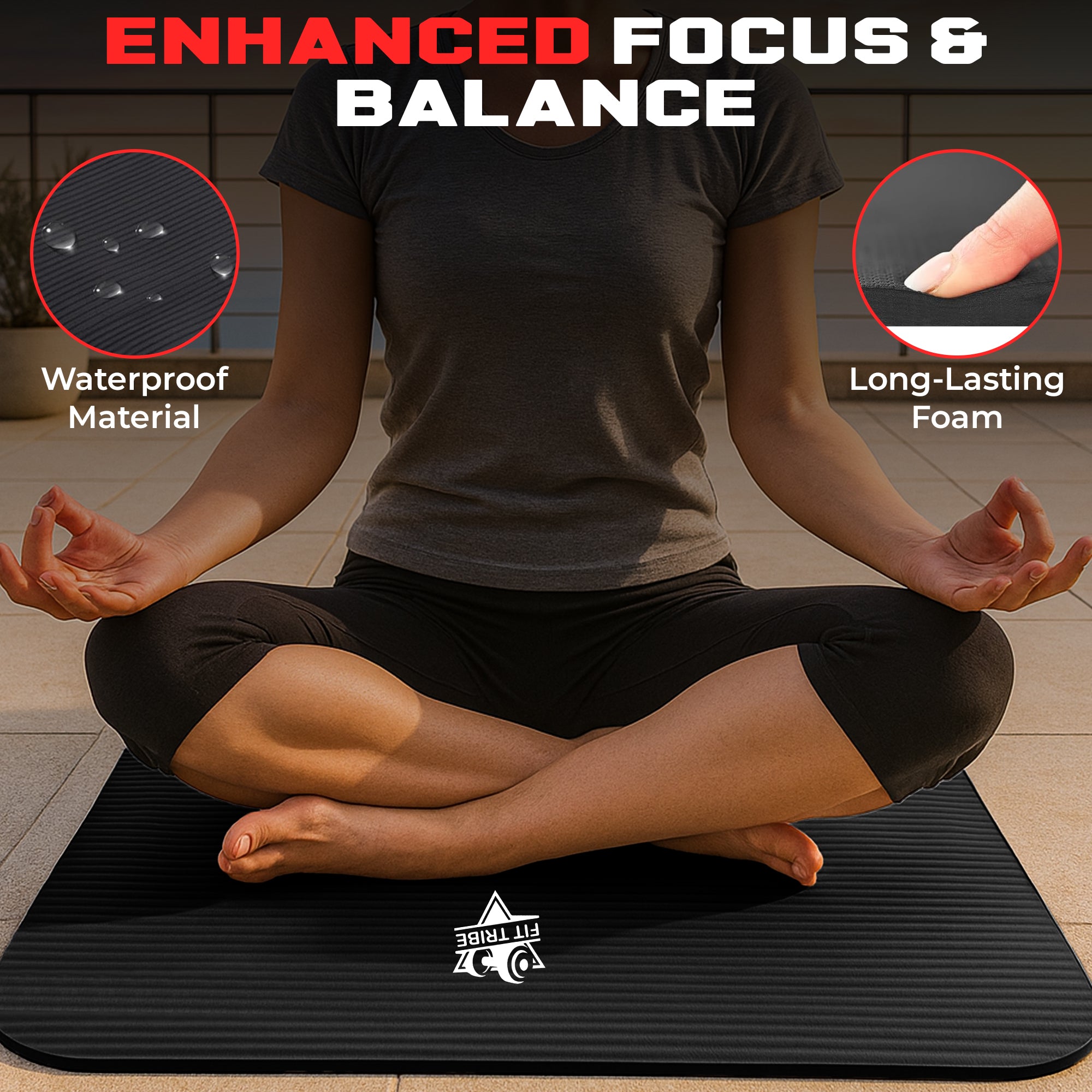 Thick Foam Yoga Mat - Non Slip Exercise Mat for Men & Women - Portable Fitness Mat for Home, Gym, Pilates & Stretching - Lightweight, Durable & Sweat Resistant with Carry Strap