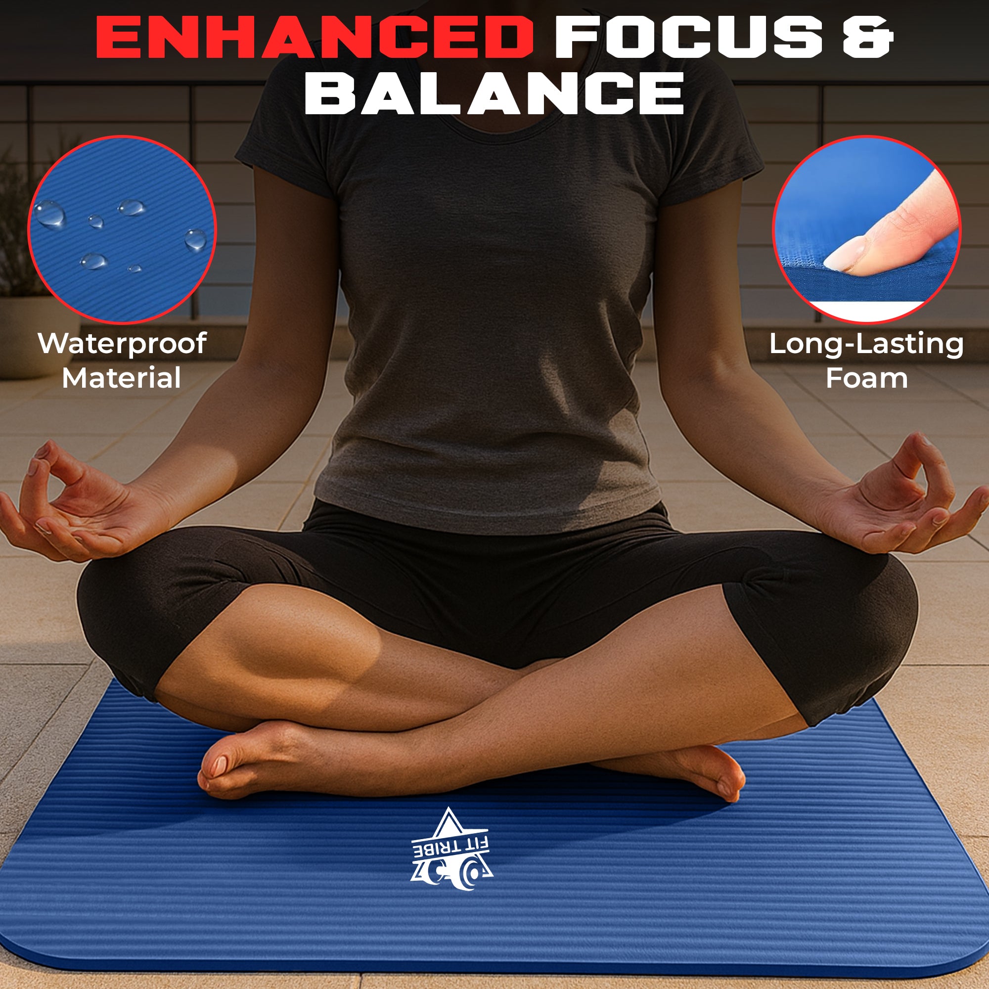 Thick Foam Yoga Mat - Non Slip Exercise Mat for Men & Women - Portable Fitness Mat for Home, Gym, Pilates & Stretching - Lightweight, Durable & Sweat Resistant with Carry Strap