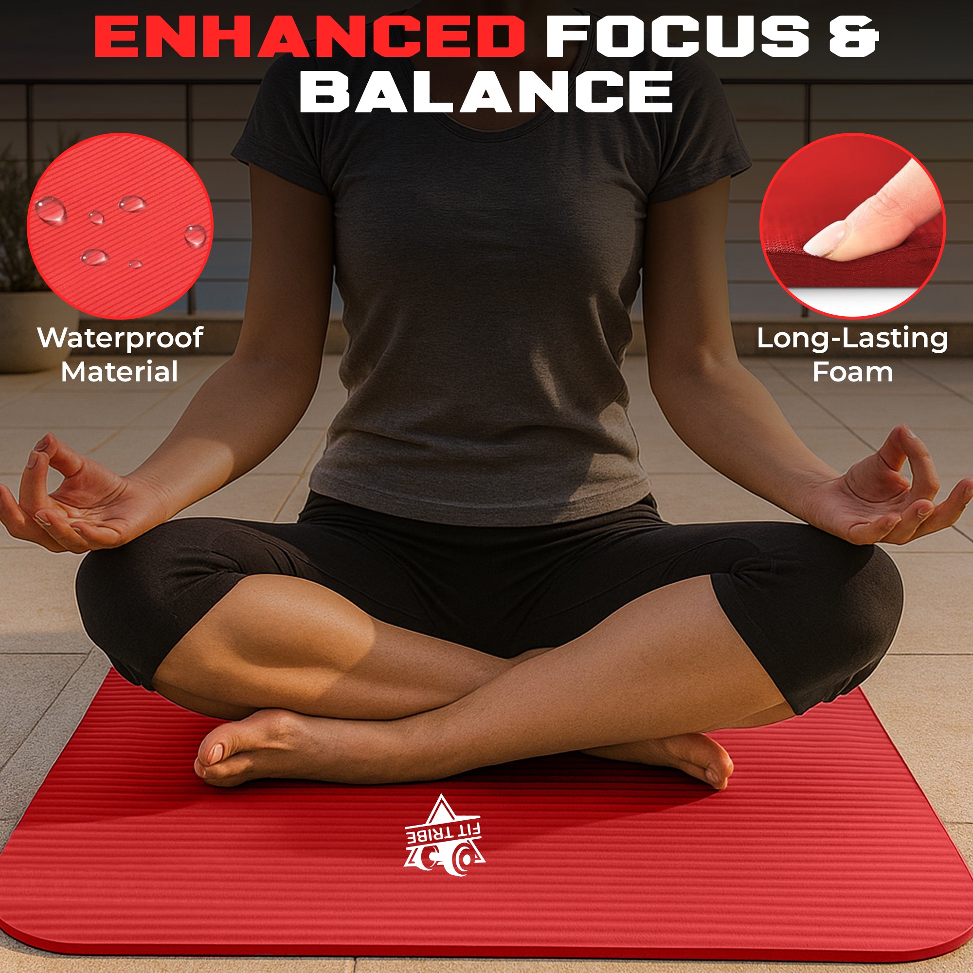 Thick Foam Yoga Mat - Non Slip Exercise Mat for Men & Women - Portable Fitness Mat for Home, Gym, Pilates & Stretching - Lightweight, Durable & Sweat Resistant with Carry Strap
