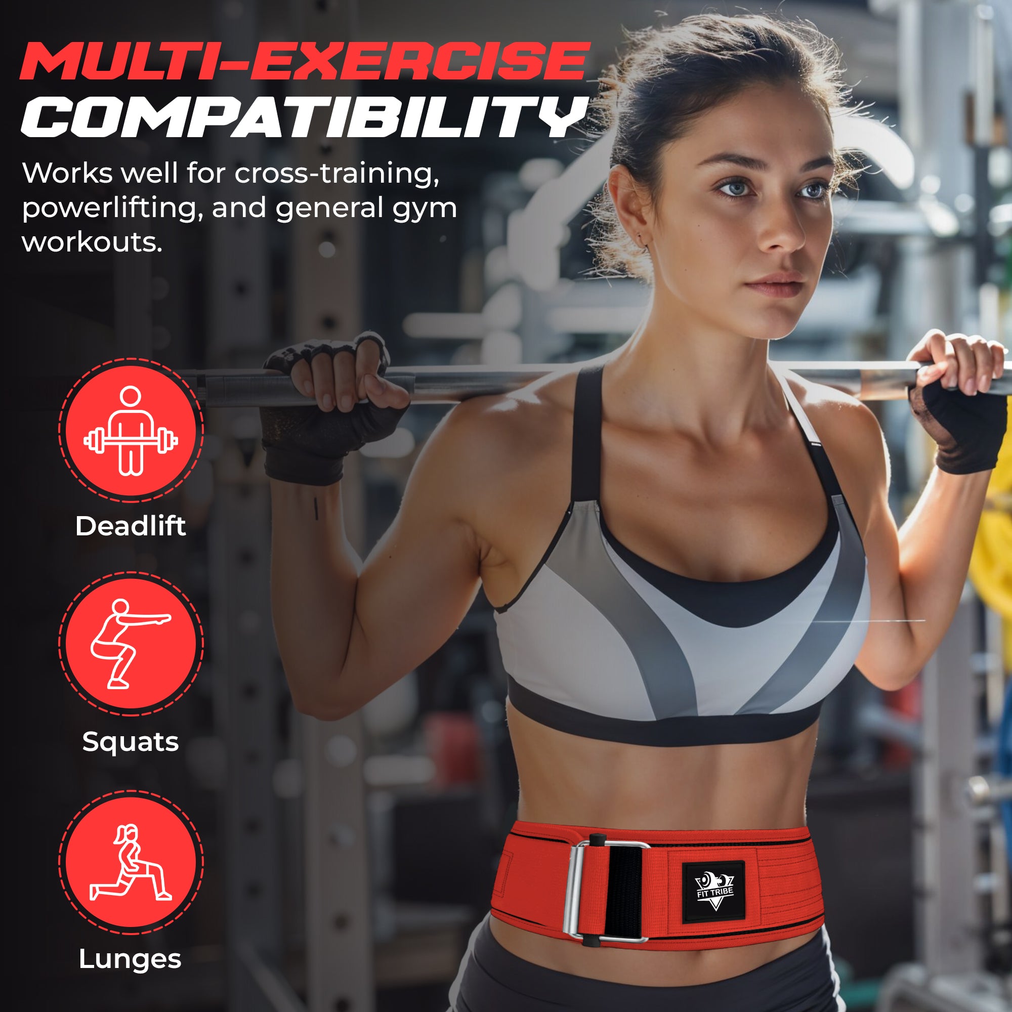 Adjustable Gym Belt - Weight Lifting Belt for Men and Women - Durable Nylon Powerlifting Belt with Self Locking Mechanism for Safe Strength Training
