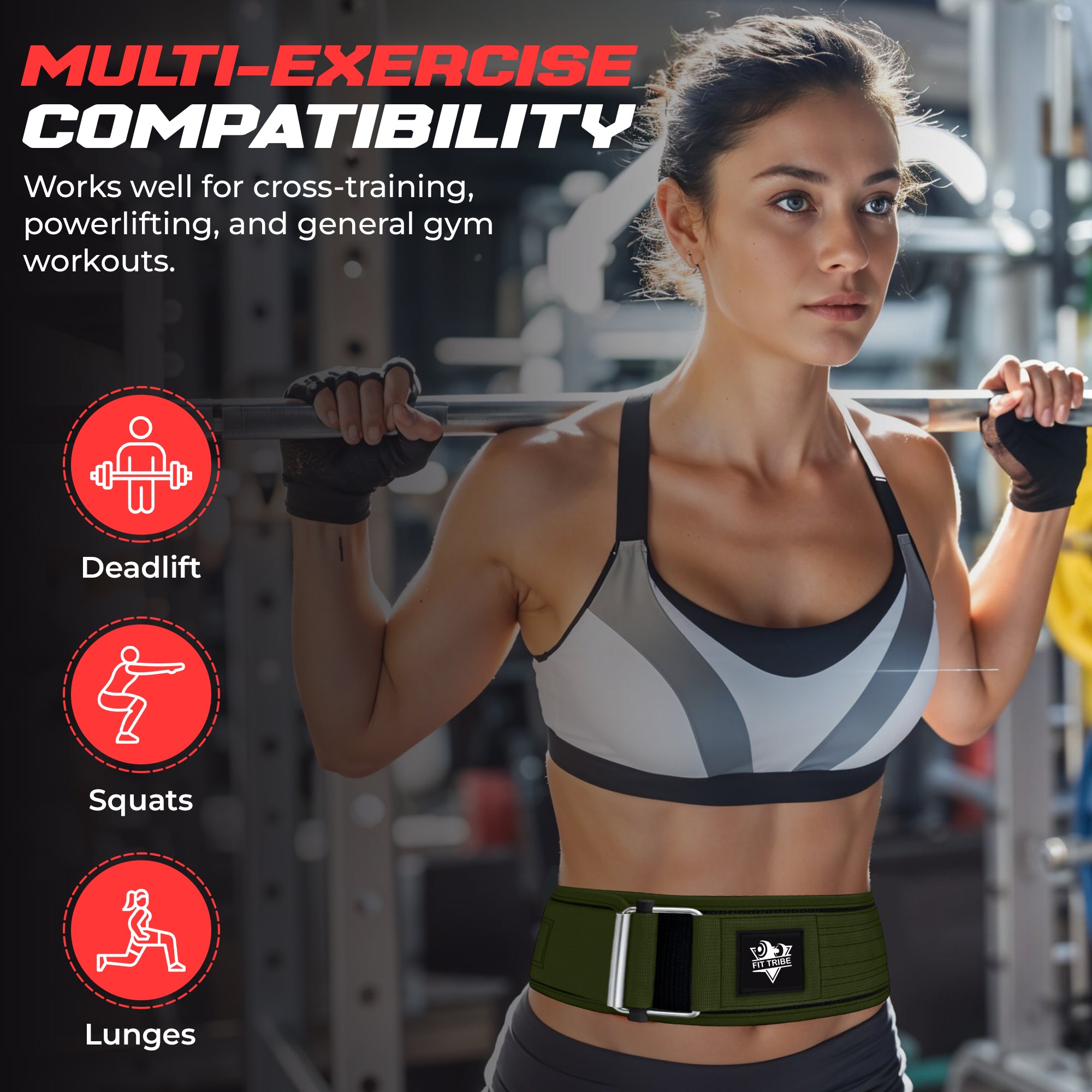 Adjustable Gym Belt - Weight Lifting Belt for Men and Women - Durable Nylon Powerlifting Belt with Self Locking Mechanism for Safe Strength Training