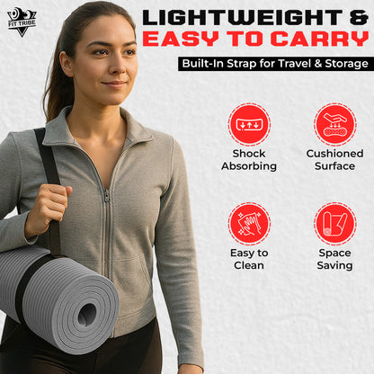 Thick Foam Yoga Mat - Non Slip Exercise Mat for Men & Women - Portable Fitness Mat for Home, Gym, Pilates & Stretching - Lightweight, Durable & Sweat Resistant with Carry Strap