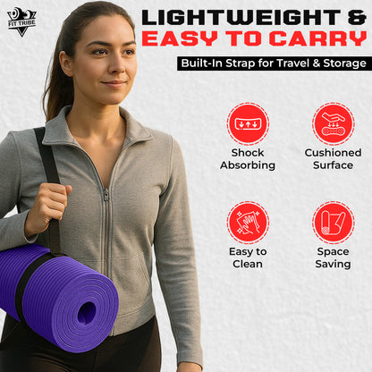 Thick Foam Yoga Mat - Non Slip Exercise Mat for Men & Women - Portable Fitness Mat for Home, Gym, Pilates & Stretching - Lightweight, Durable & Sweat Resistant with Carry Strap