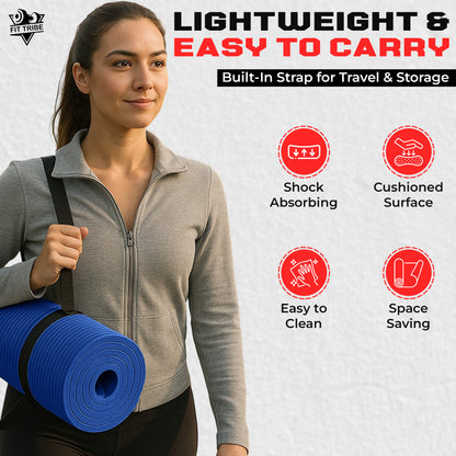 Thick Foam Yoga Mat - Non Slip Exercise Mat for Men & Women - Portable Fitness Mat for Home, Gym, Pilates & Stretching - Lightweight, Durable & Sweat Resistant with Carry Strap