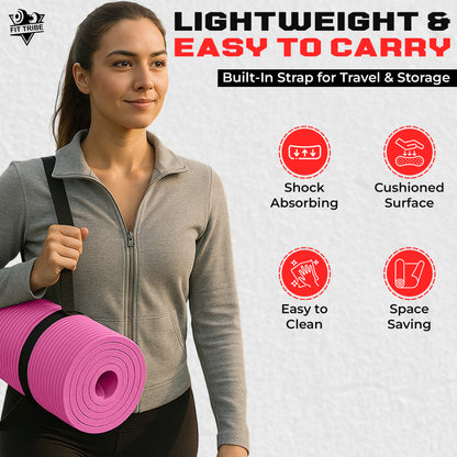Thick Foam Yoga Mat - Non Slip Exercise Mat for Men & Women - Portable Fitness Mat for Home, Gym, Pilates & Stretching - Lightweight, Durable & Sweat Resistant with Carry Strap