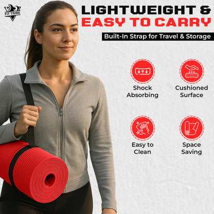 Thick Foam Yoga Mat - Non Slip Exercise Mat for Men & Women - Portable Fitness Mat for Home, Gym, Pilates & Stretching - Lightweight, Durable & Sweat Resistant with Carry Strap