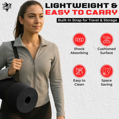 Thick Foam Yoga Mat - Non Slip Exercise Mat for Men & Women - Portable Fitness Mat for Home, Gym, Pilates & Stretching - Lightweight, Durable & Sweat Resistant with Carry Strap