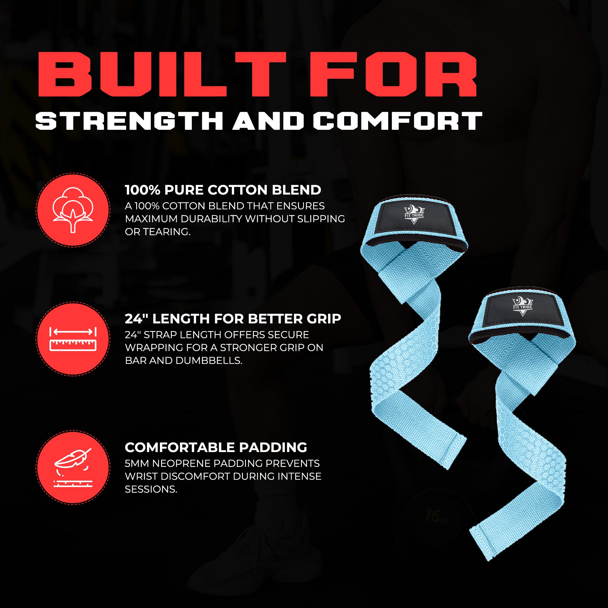 Neoprene Weight Lifting Straps for Men and Women - Adjustable Gym Wrist Support Straps for Powerlifting, Bodybuilding, Deadlifts, Shrugs, Rows - Durable Strength Training Accessories