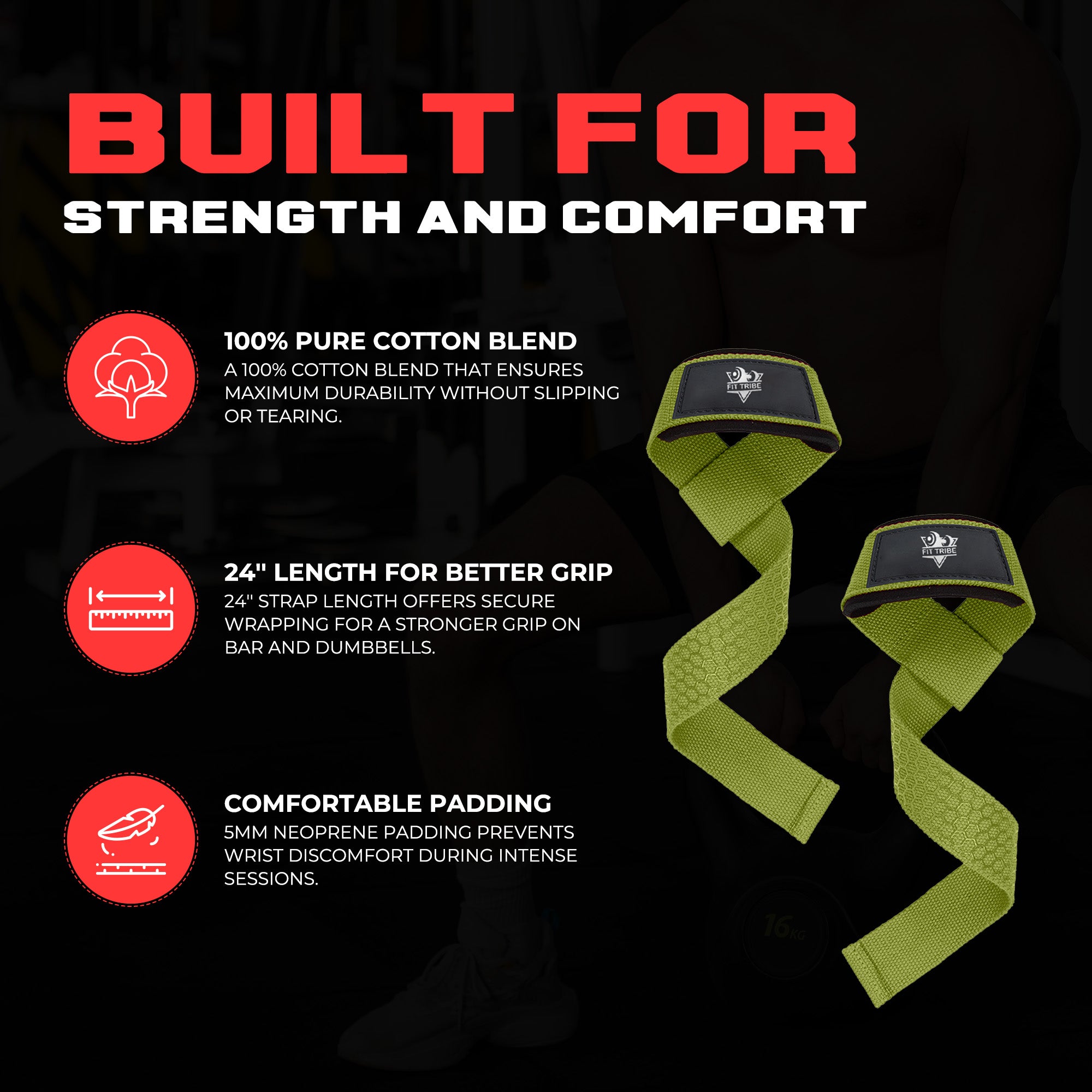 Neoprene Weight Lifting Straps for Men and Women - Adjustable Gym Wrist Support Straps for Powerlifting, Bodybuilding, Deadlifts, Shrugs, Rows - Durable Strength Training Accessories